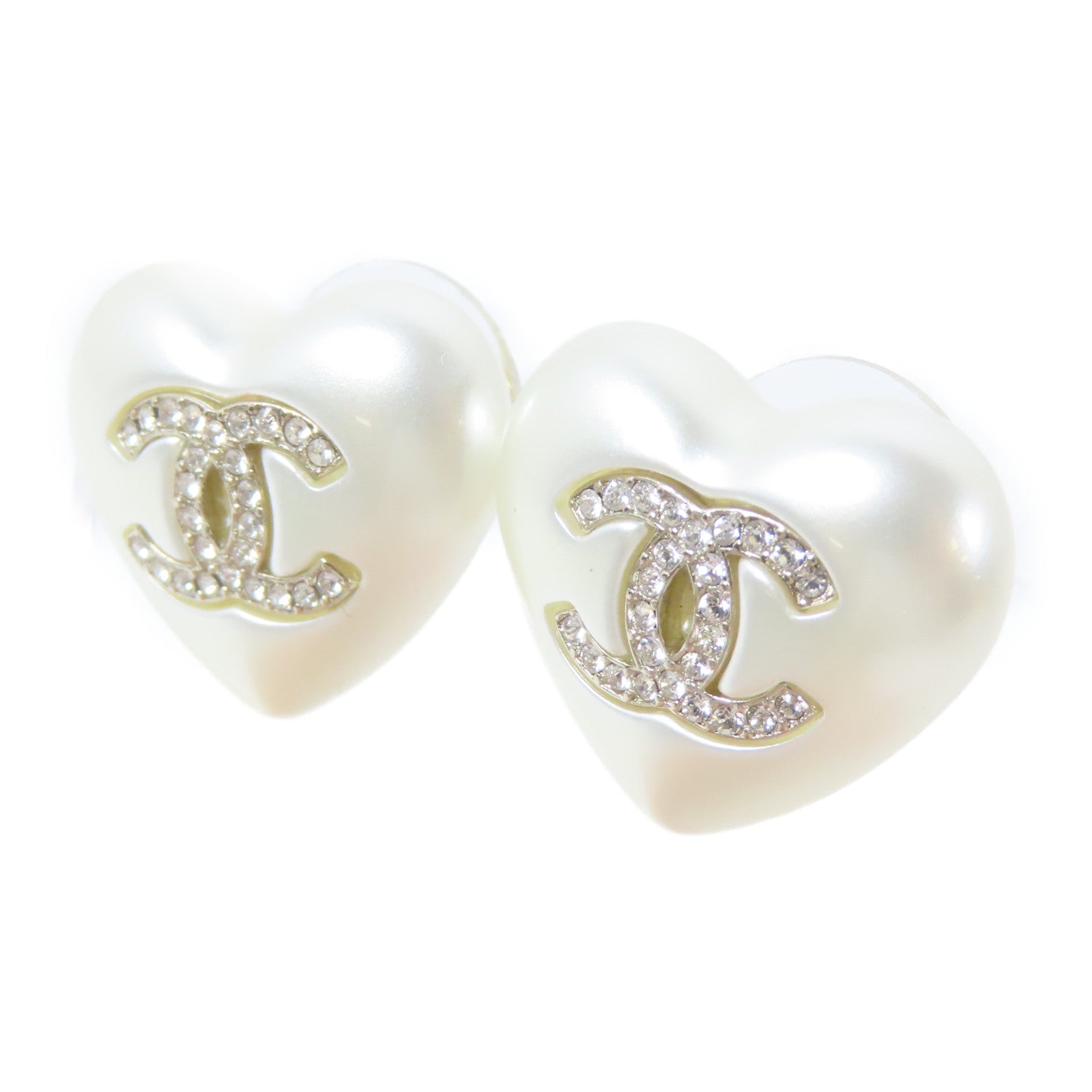 CHANEL PVC/水晶Pierced Earrings耳環白色/金色