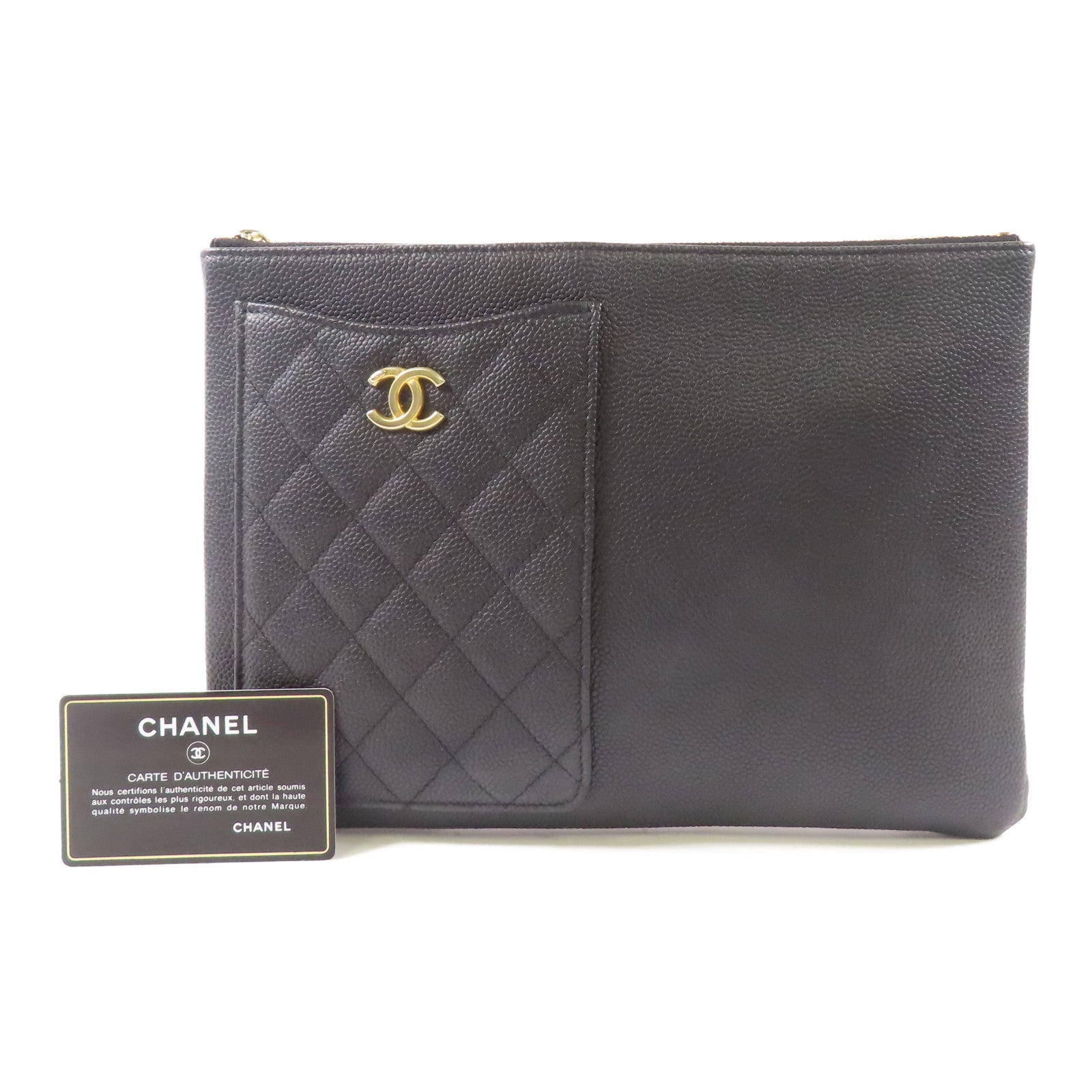CHANEL 牛皮皮革Pouch金扣手拿包