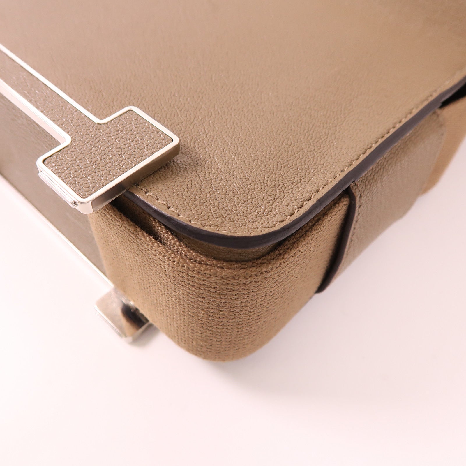 HERMES Chevre皮革Geta銀扣肩背袋18 Etoupe
