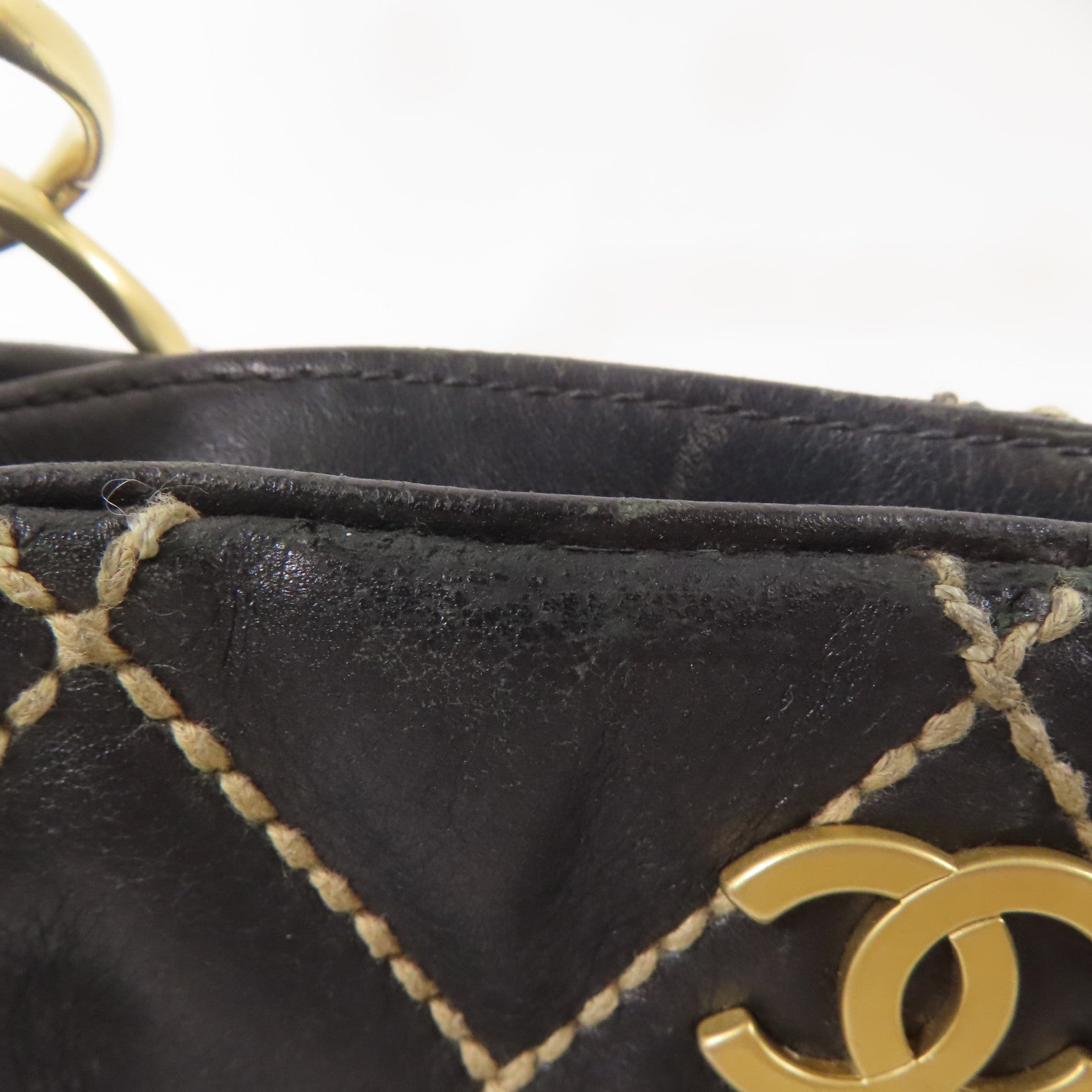 CHANEL CC GHW Wild Stich Vintage HandBag Calfskin Leather Black