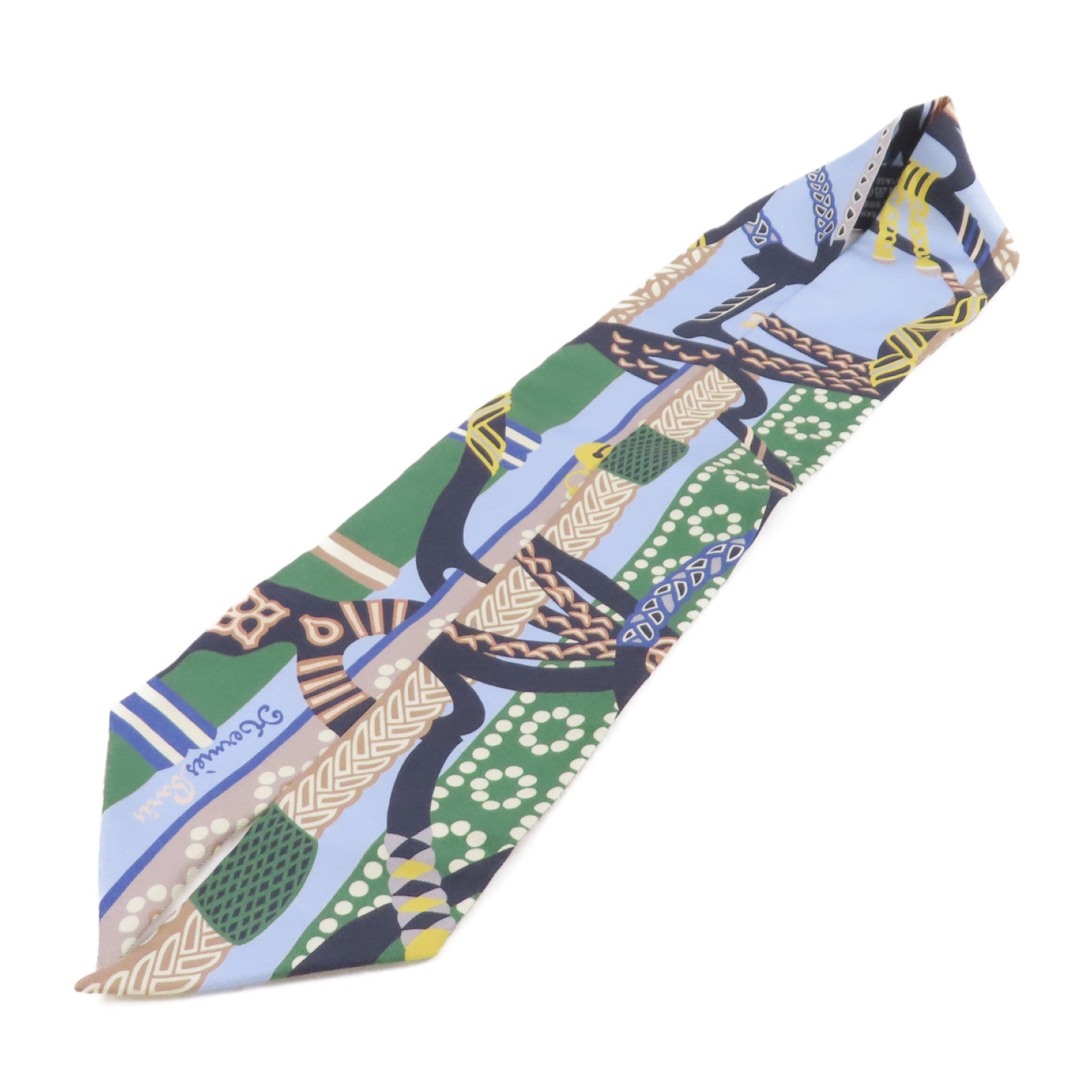 HERMES 絲質Twilly Scarf絲巾藍色/綠色/彩色