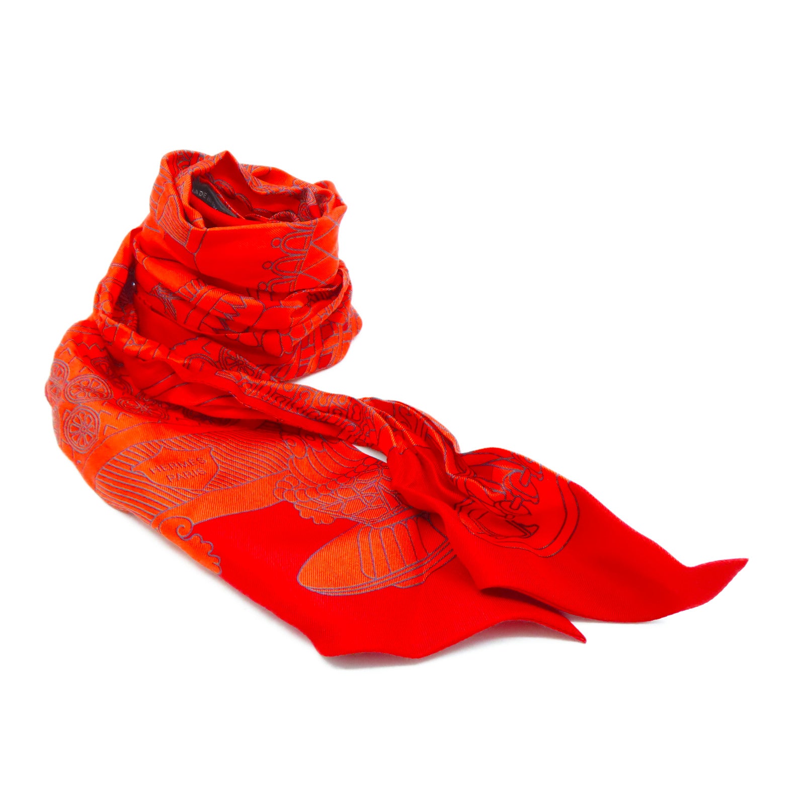 HERMES 【激減優惠】絲質Maxi Twilly絲巾橙色