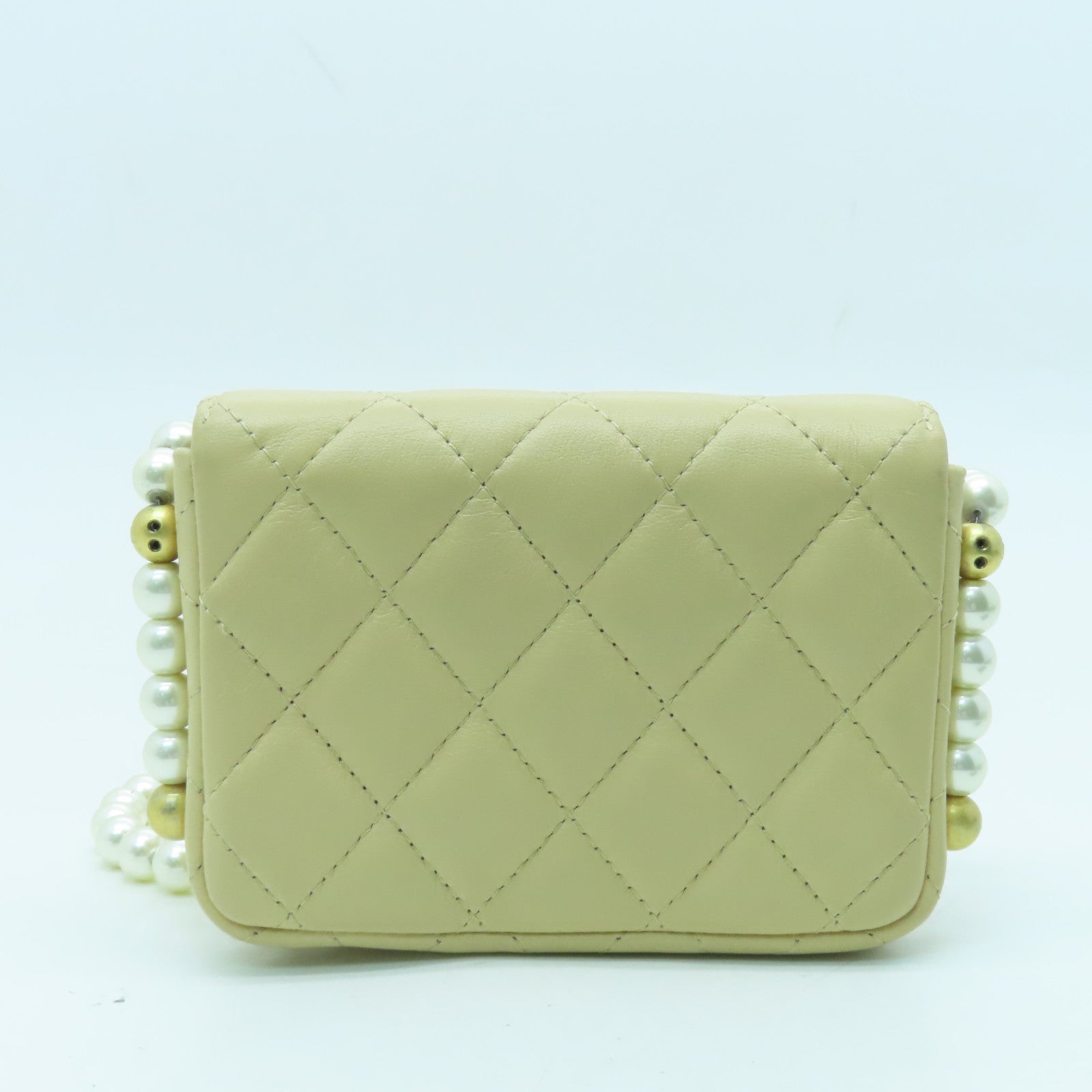 CHANEL Diamond Sheepskin Leather Chain Shoulder Gold Buckle Chain Belt Shoulder Bag Beige
