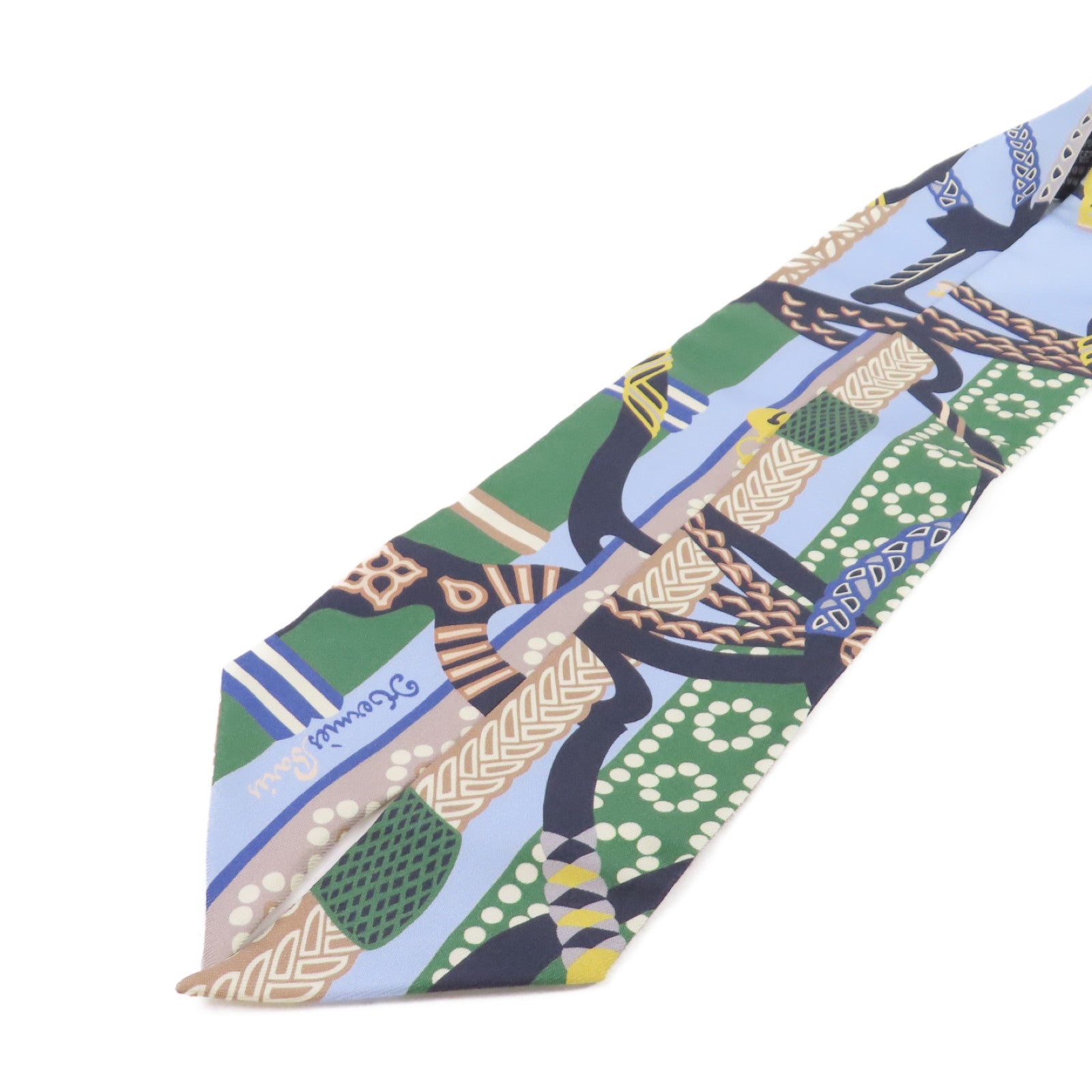 HERMES 絲質Twilly Scarf絲巾藍色/綠色/彩色