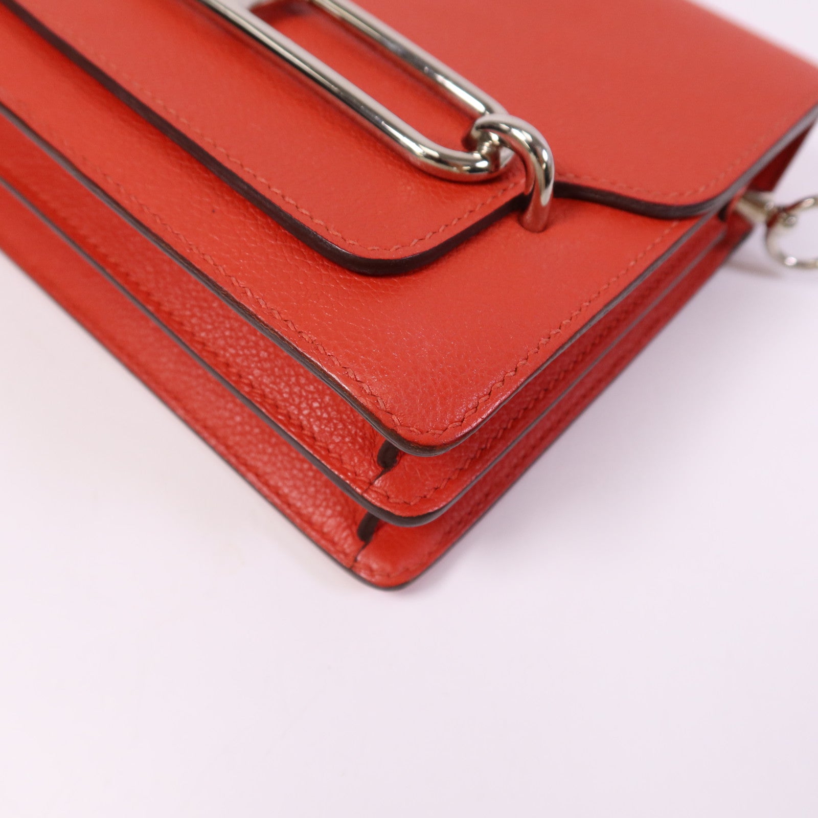 HERMES Evercolour皮革Roulis Mini銀扣肩背袋Rouge Tomate