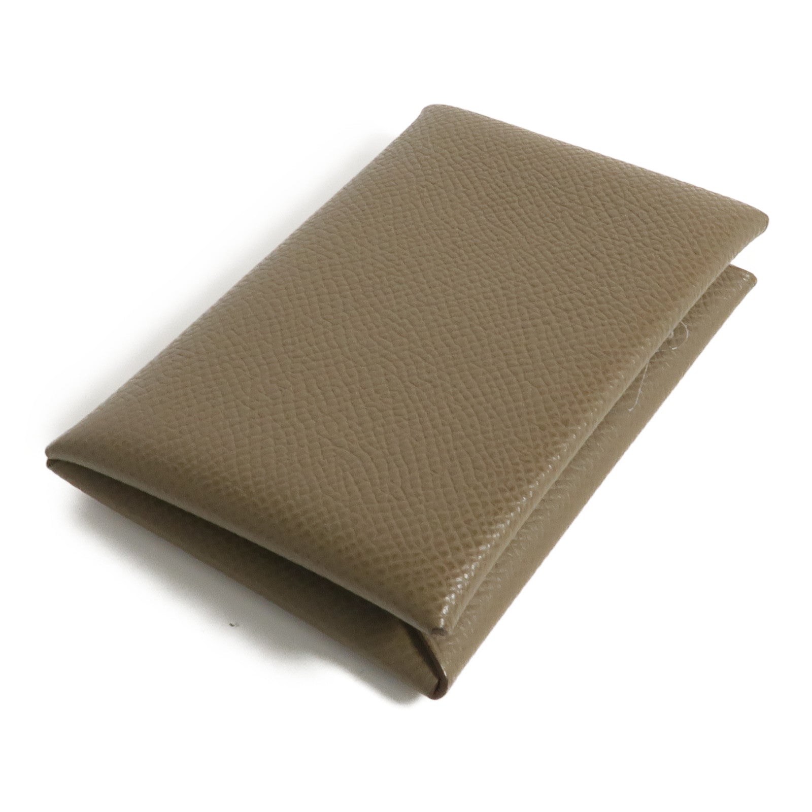 HERMES Epsom皮革Calvi Card Holder銀扣卡片套Etoupe