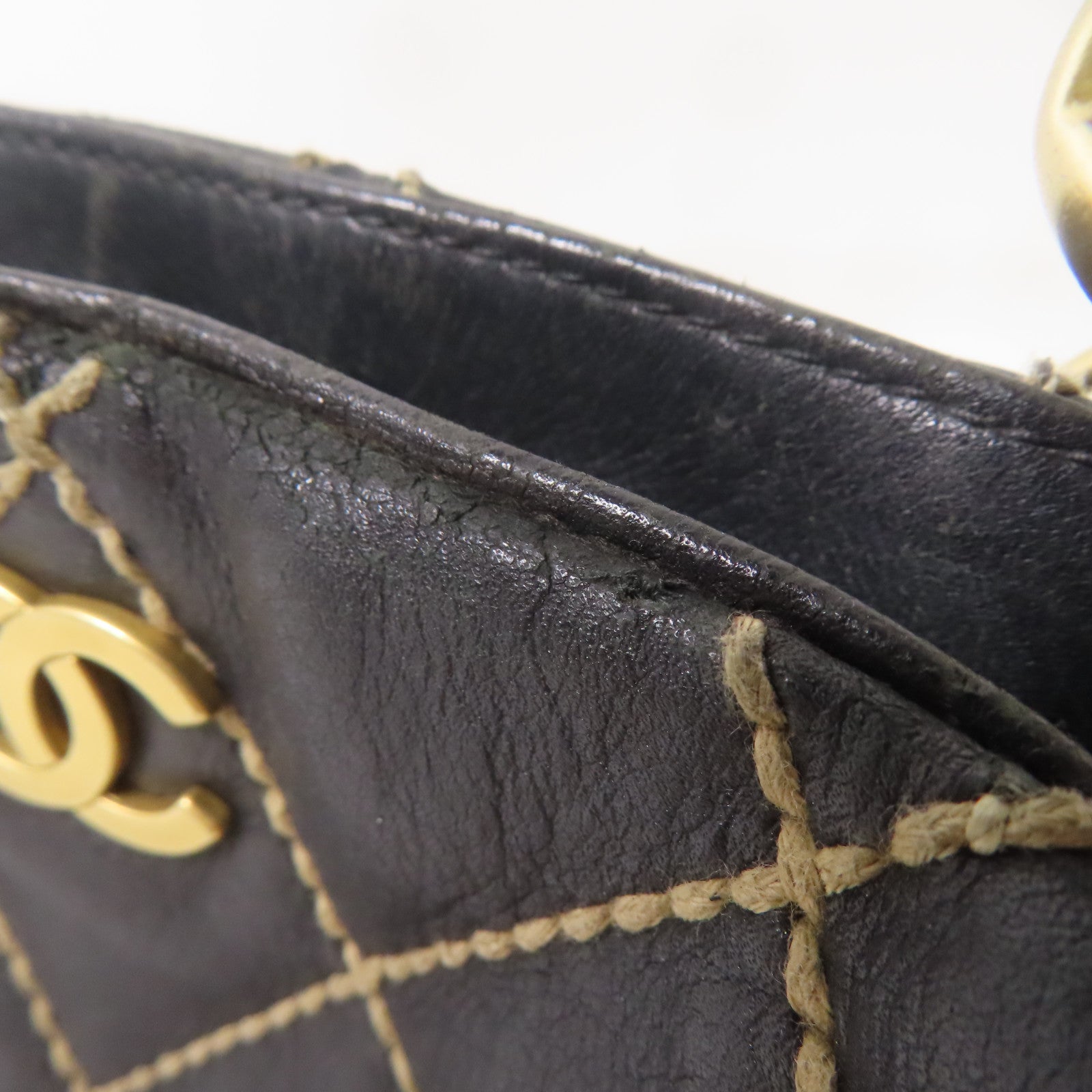 CHANEL CC GHW Wild Stich Vintage HandBag Calfskin Leather Black