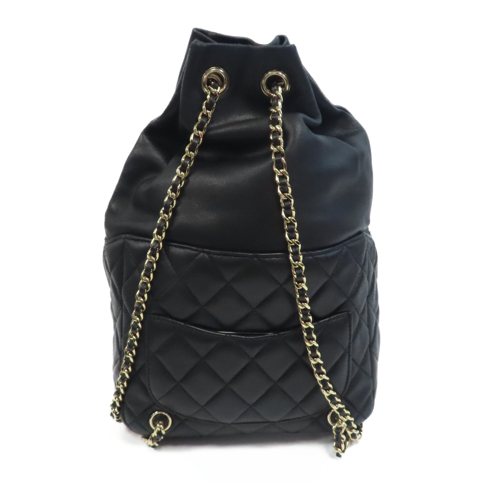 CHANEL 菱格羊皮皮革Backpack金扣鏈帶背包黑色