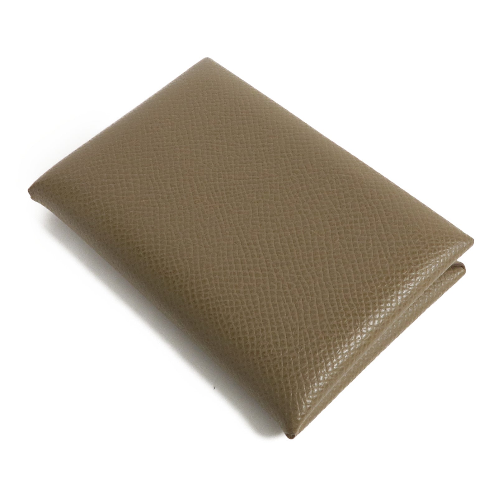 HERMES 【Hermes Fair】Epsom皮革Calvi Card Holder銀扣卡片套Etoupe