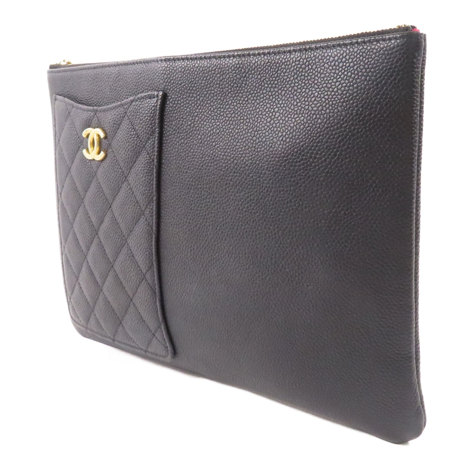 CHANEL 牛皮皮革Pouch金扣手拿包
