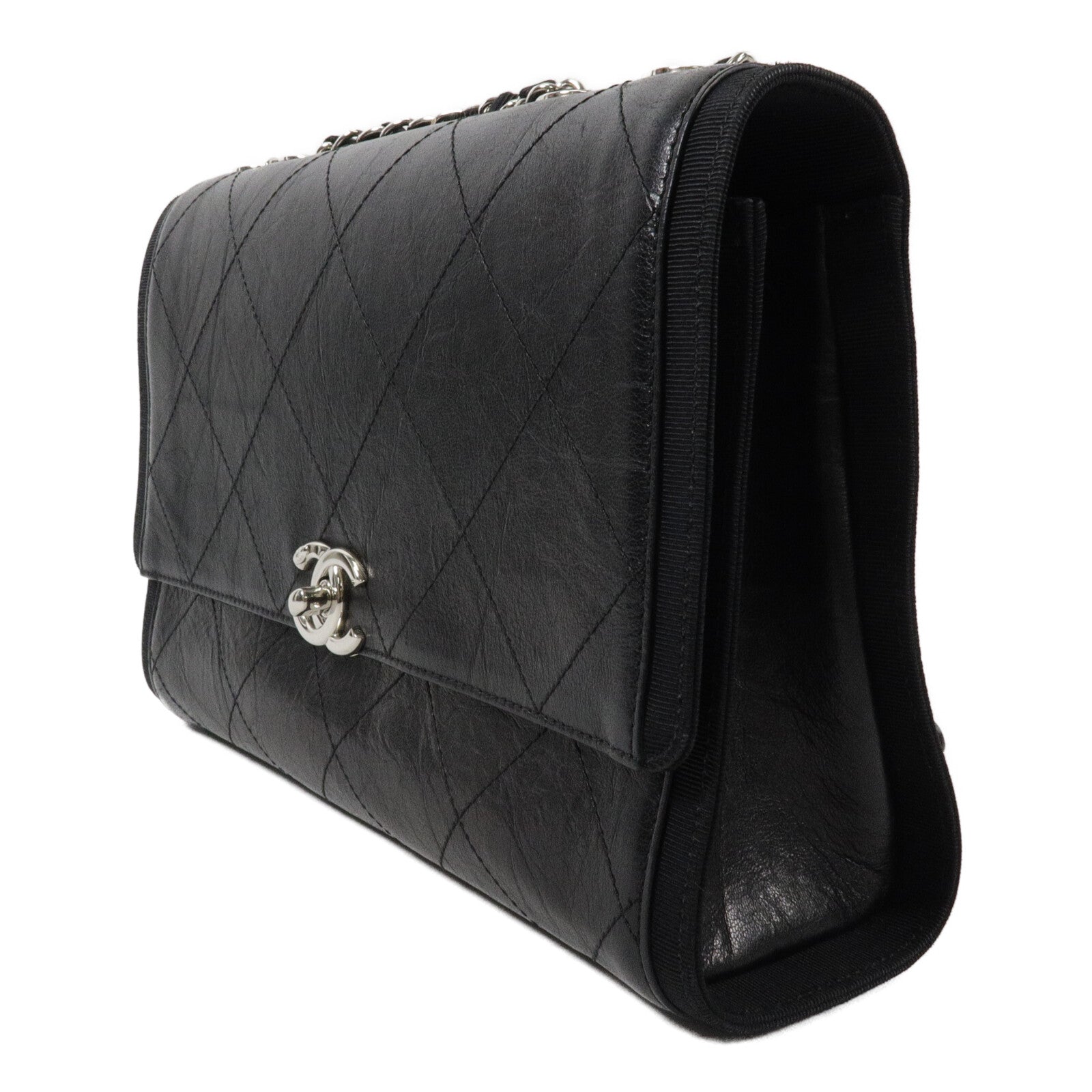 CHANEL 牛皮皮革Crumpled Flap Bag鏈帶肩背袋