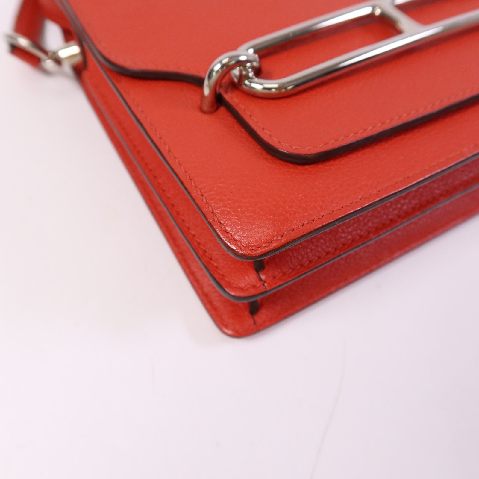 HERMES Evercolour皮革Roulis Mini銀扣肩背袋Rouge Tomate