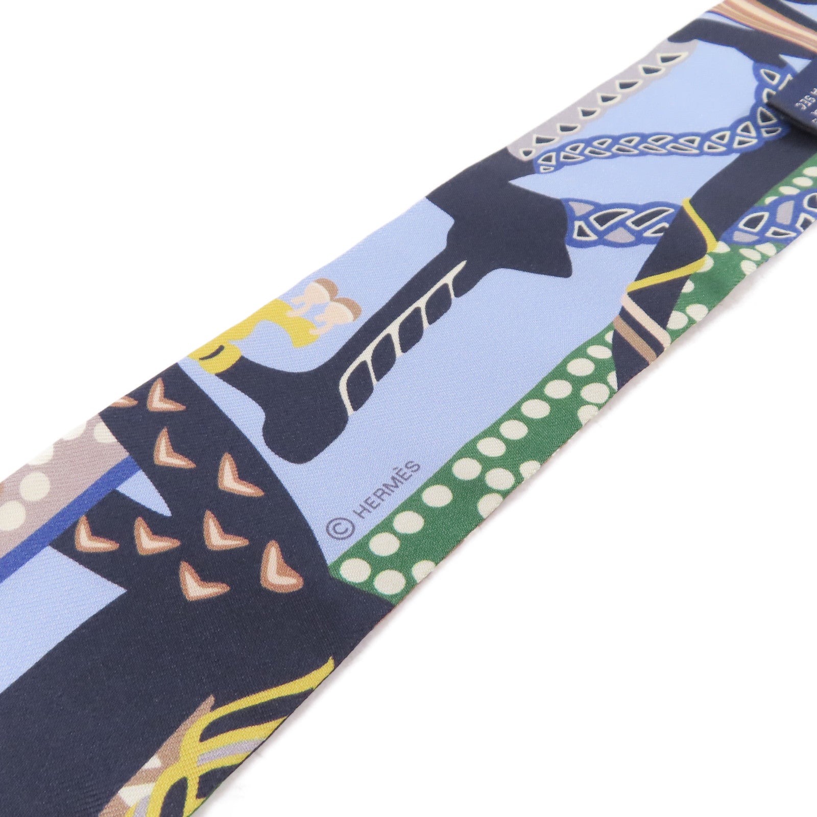 HERMES 絲質Twilly Scarf絲巾藍色/綠色/彩色
