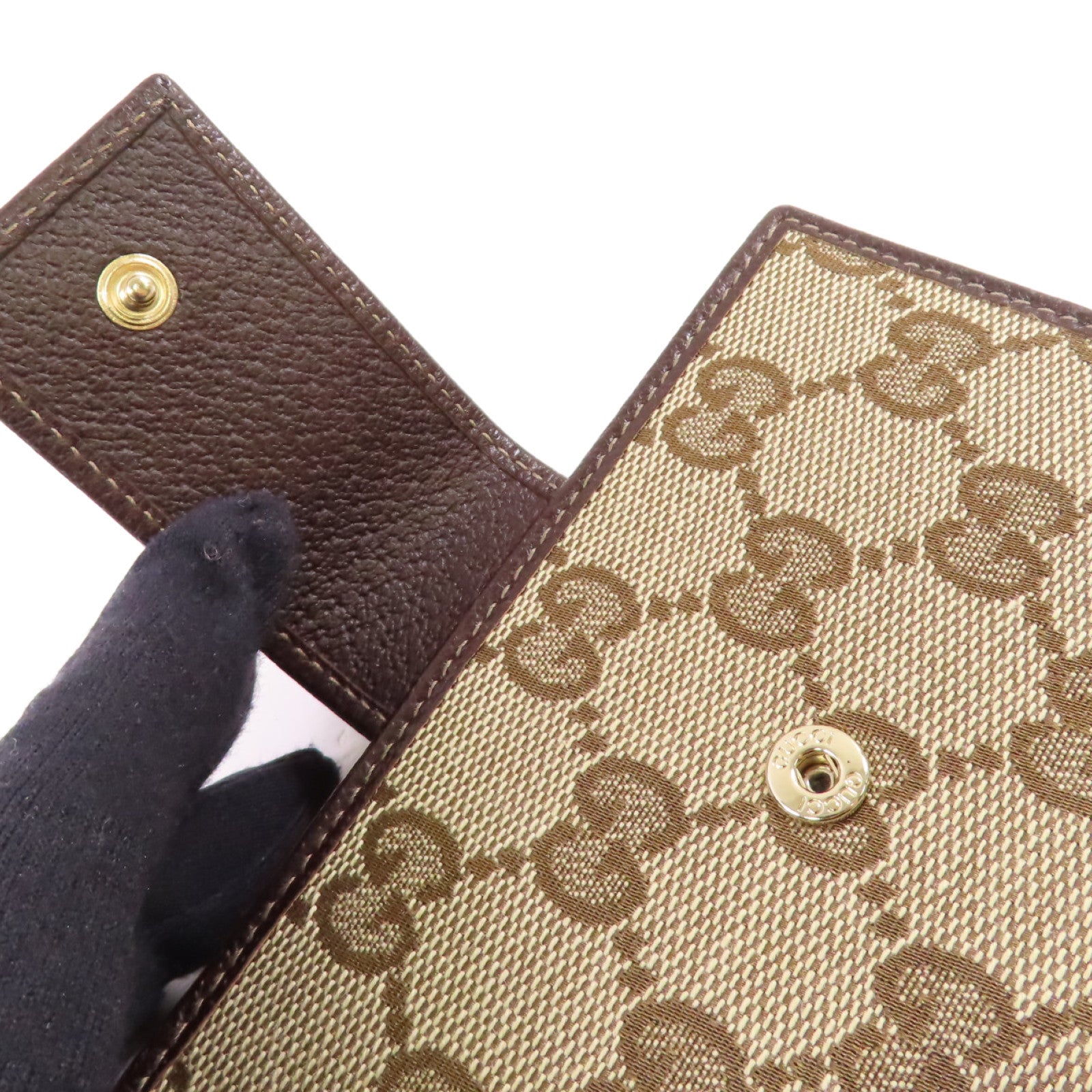 GUCCI GG帆布Abbey D-Ring Wallet金扣短錢包啡色