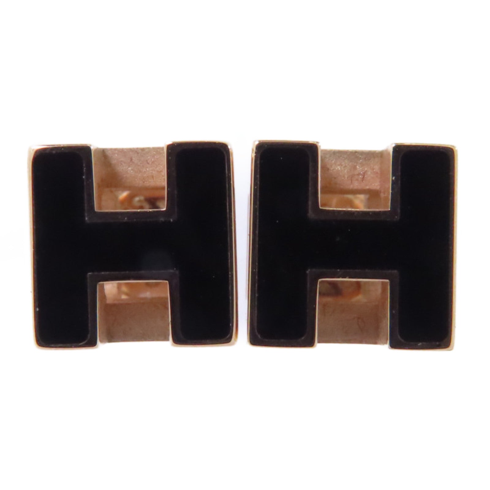 HERMES 金屬Cage d H Earrings耳環黑色/金色