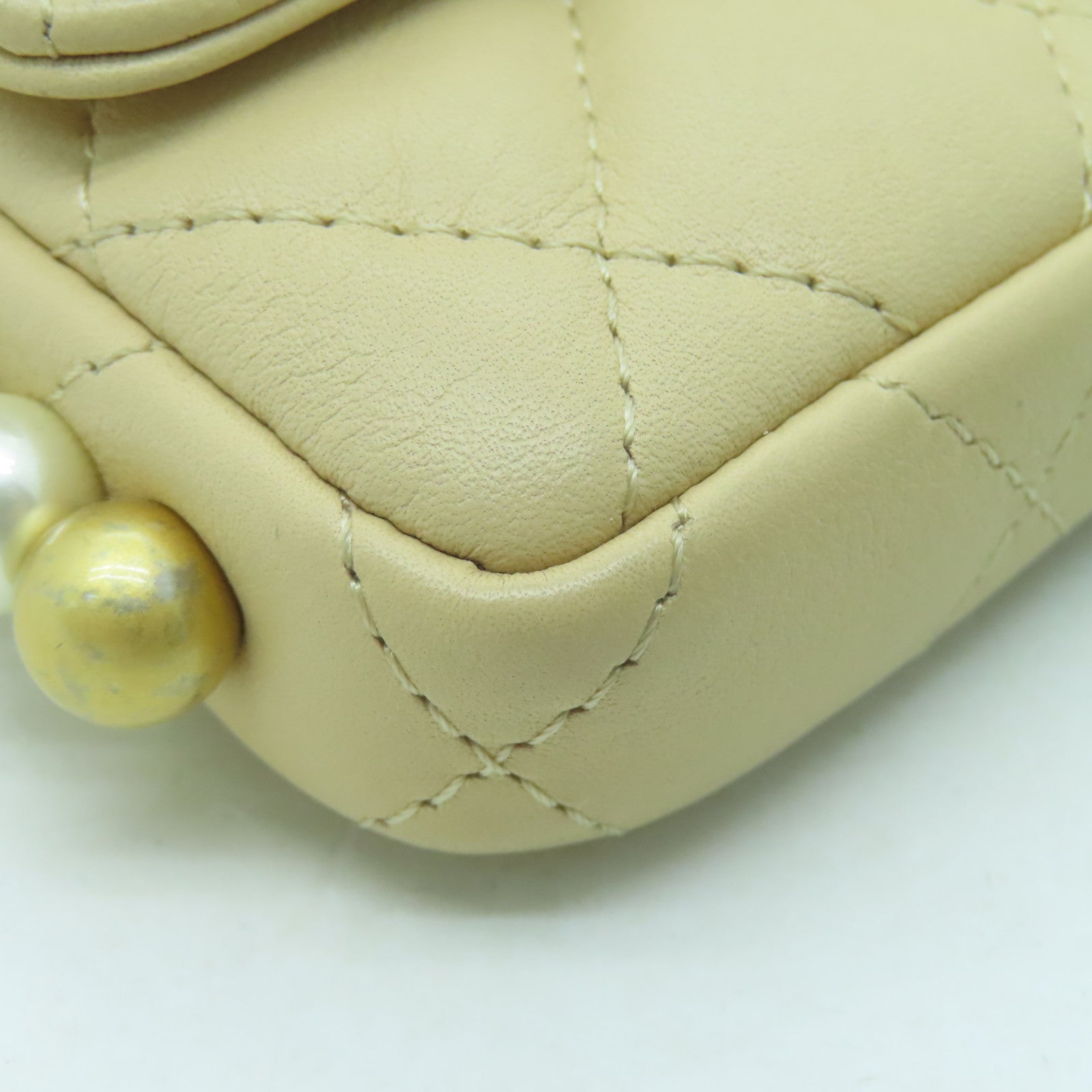 CHANEL Diamond Sheepskin Leather Chain Shoulder Gold Buckle Chain Belt Shoulder Bag Beige