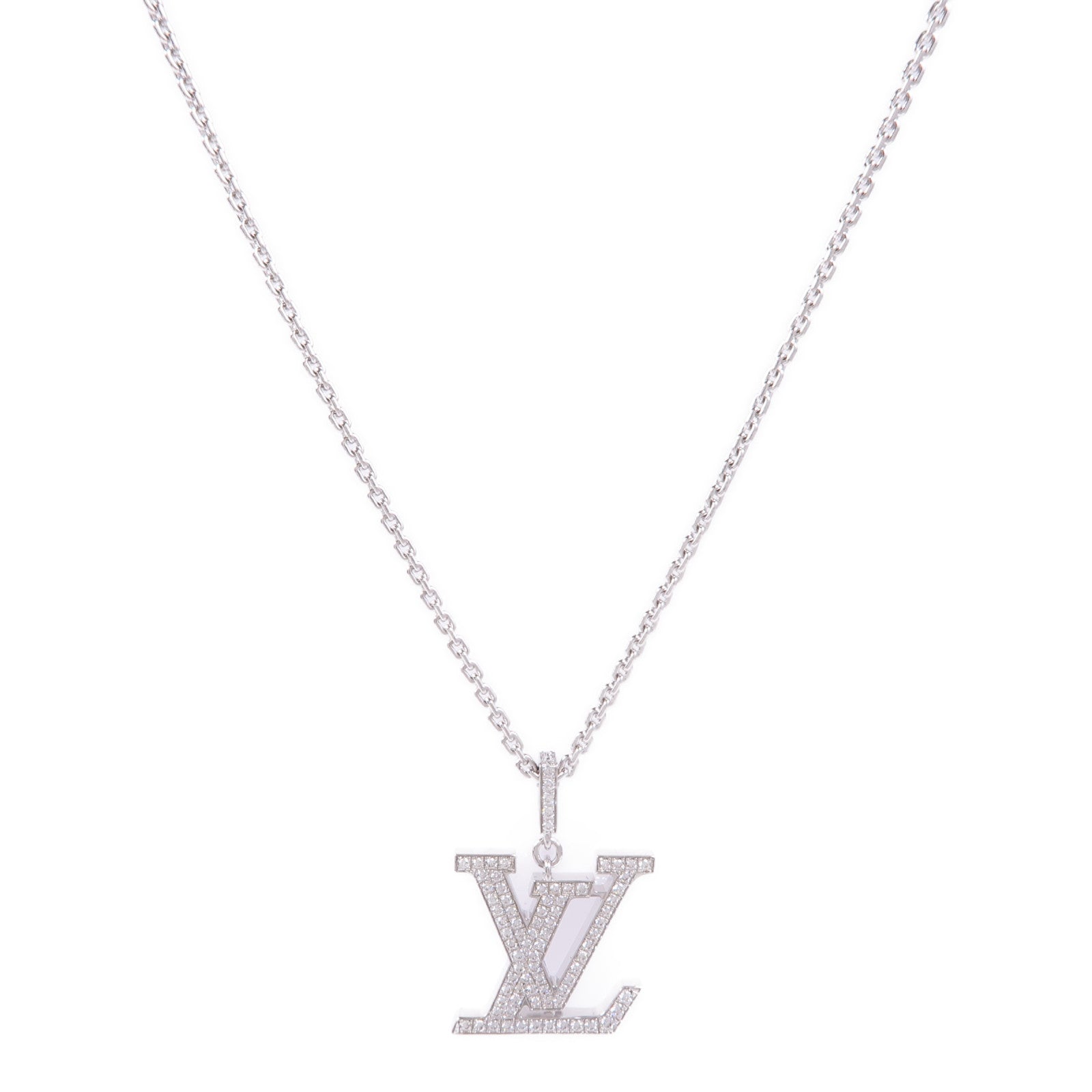LOUIS VUITTON LV Medium Pendant Diamond Necklace Q93670 18K White Gold
