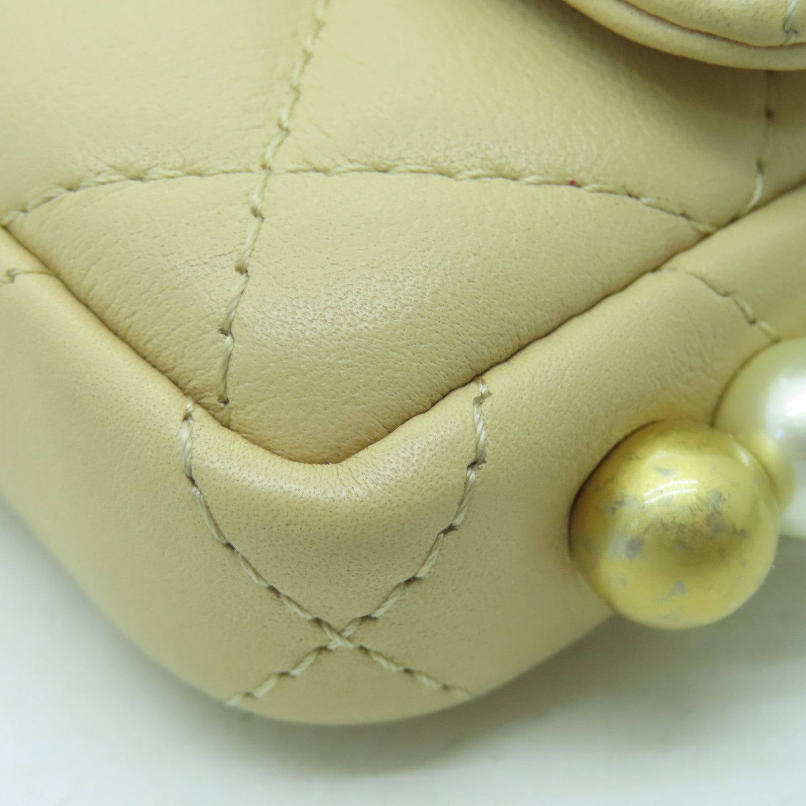 CHANEL Diamond Sheepskin Leather Chain Shoulder Gold Buckle Chain Belt Shoulder Bag Beige