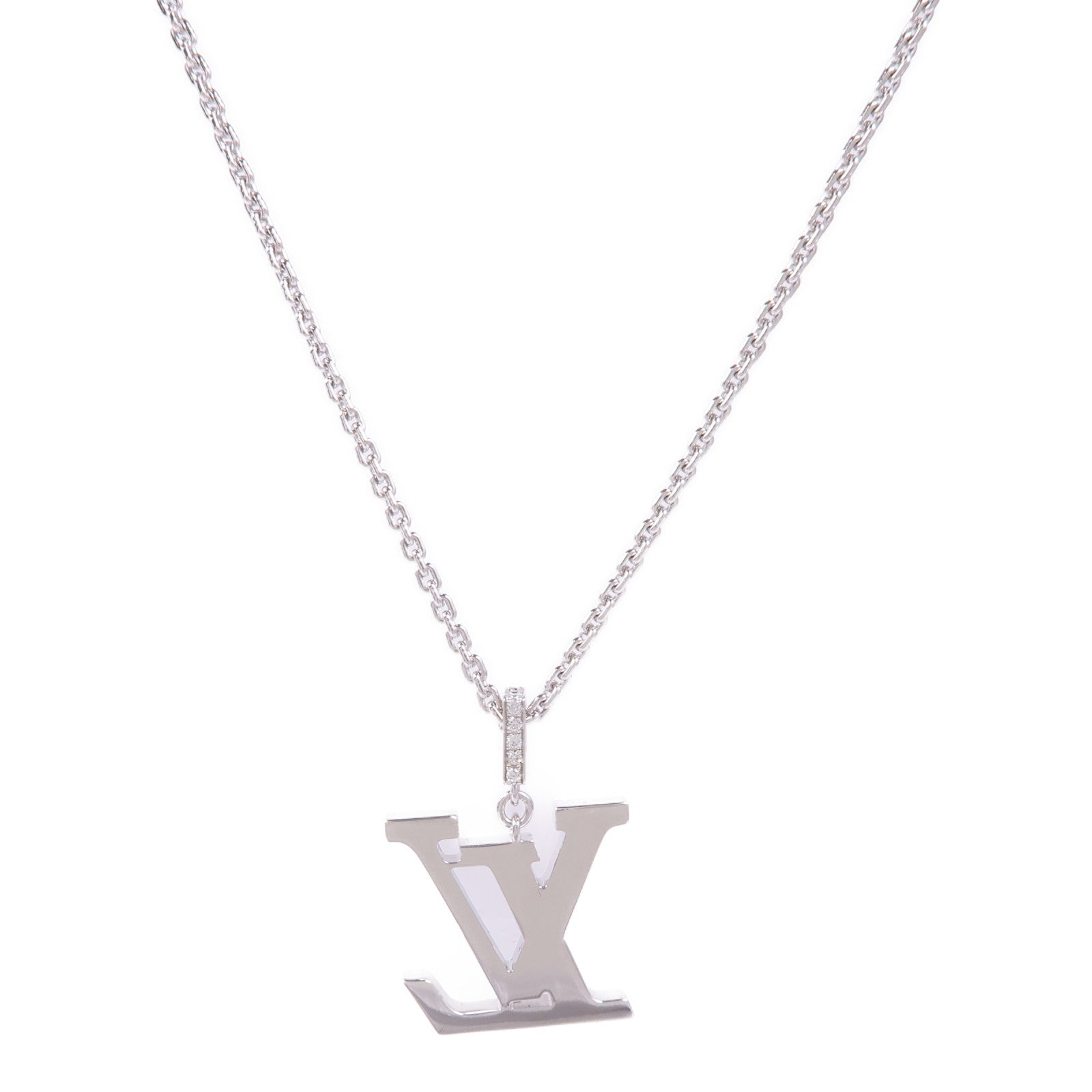 LOUIS VUITTON LV Medium Pendant Diamond Necklace Q93670 18K White Gold