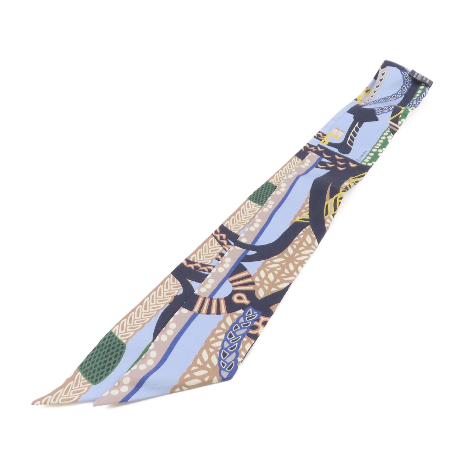 HERMES 絲質Twilly Scarf絲巾藍色/綠色/彩色