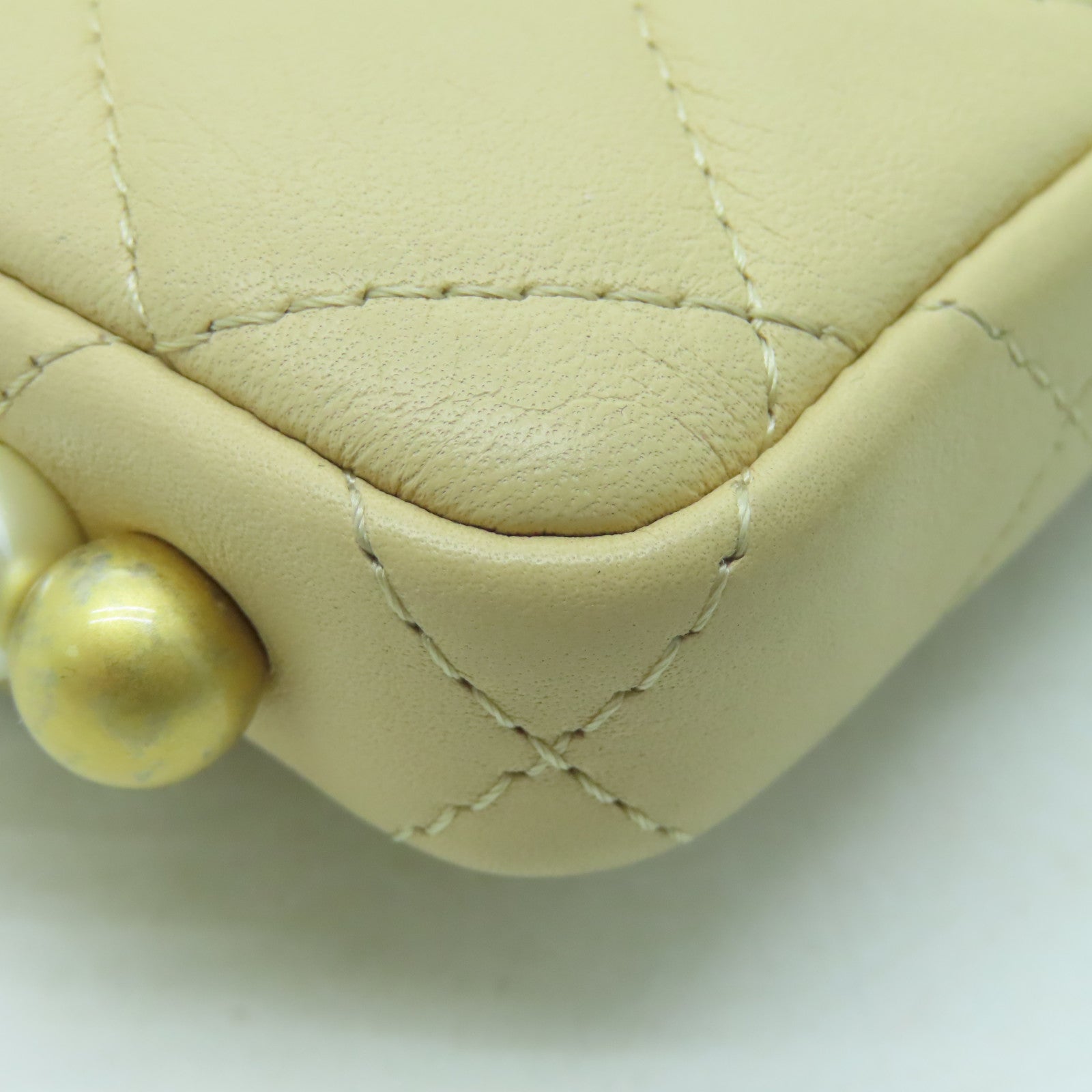 CHANEL Diamond Sheepskin Leather Chain Shoulder Gold Buckle Chain Belt Shoulder Bag Beige