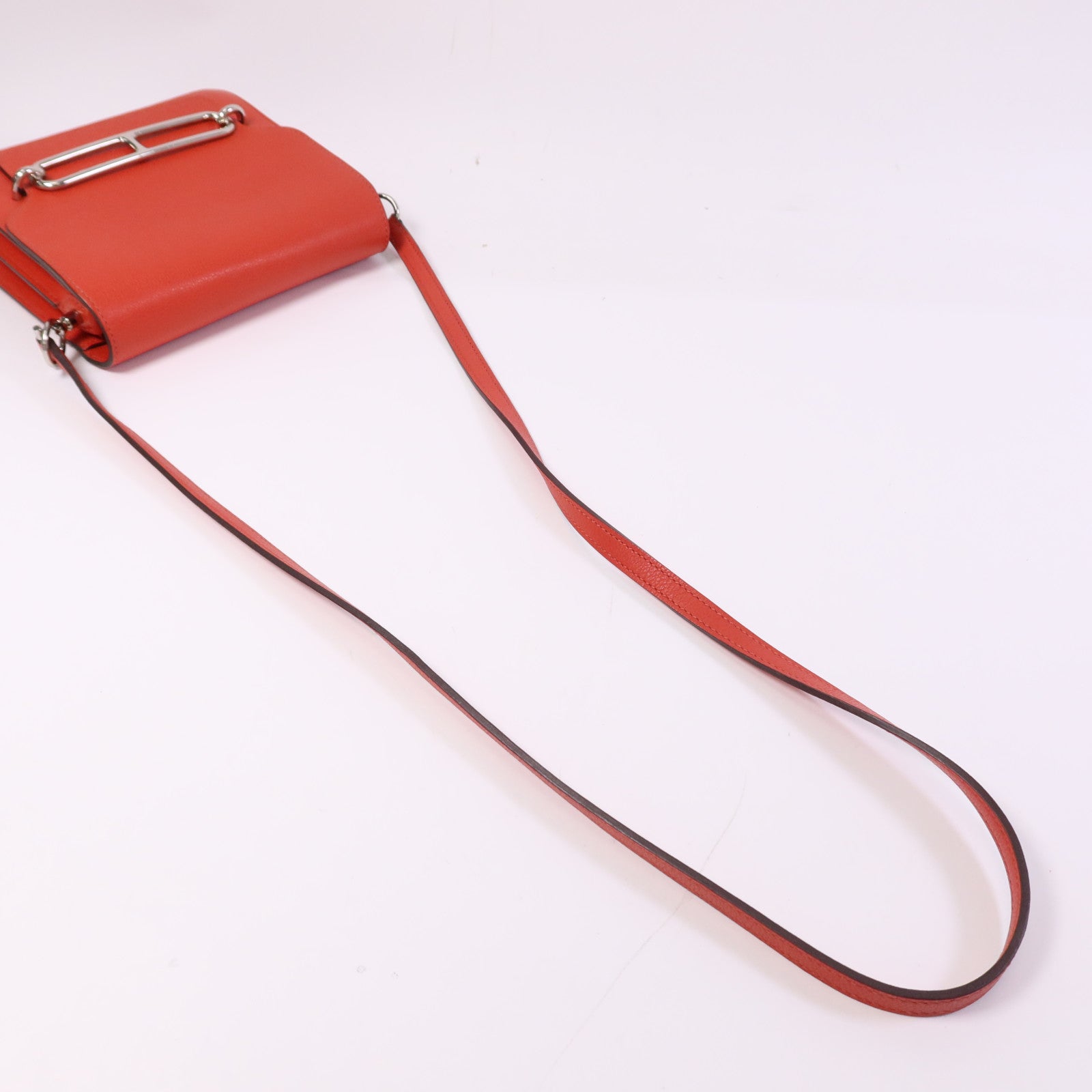 HERMES Evercolour皮革Roulis Mini銀扣肩背袋Rouge Tomate