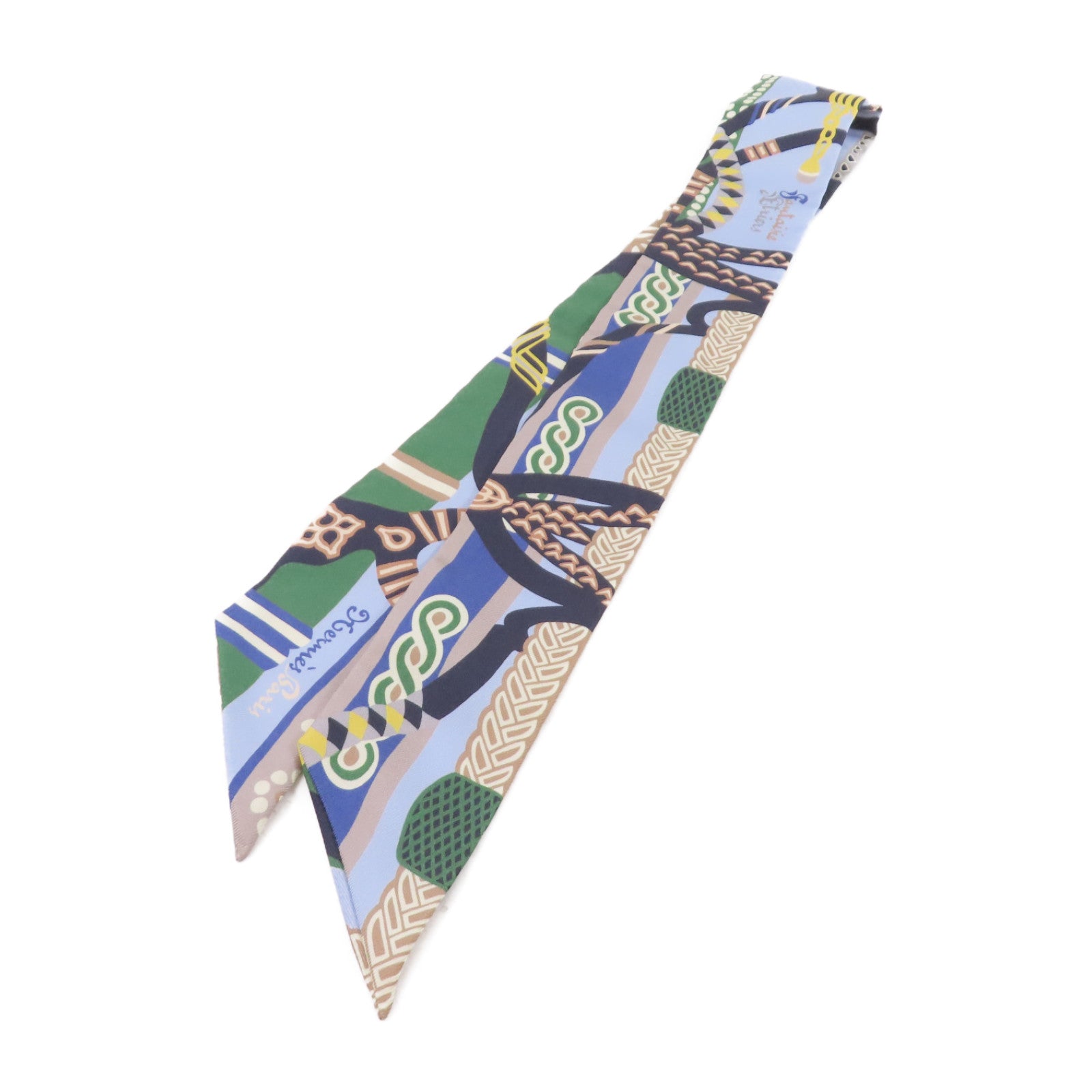 HERMES 絲質Twilly Scarf絲巾藍色/綠色/彩色