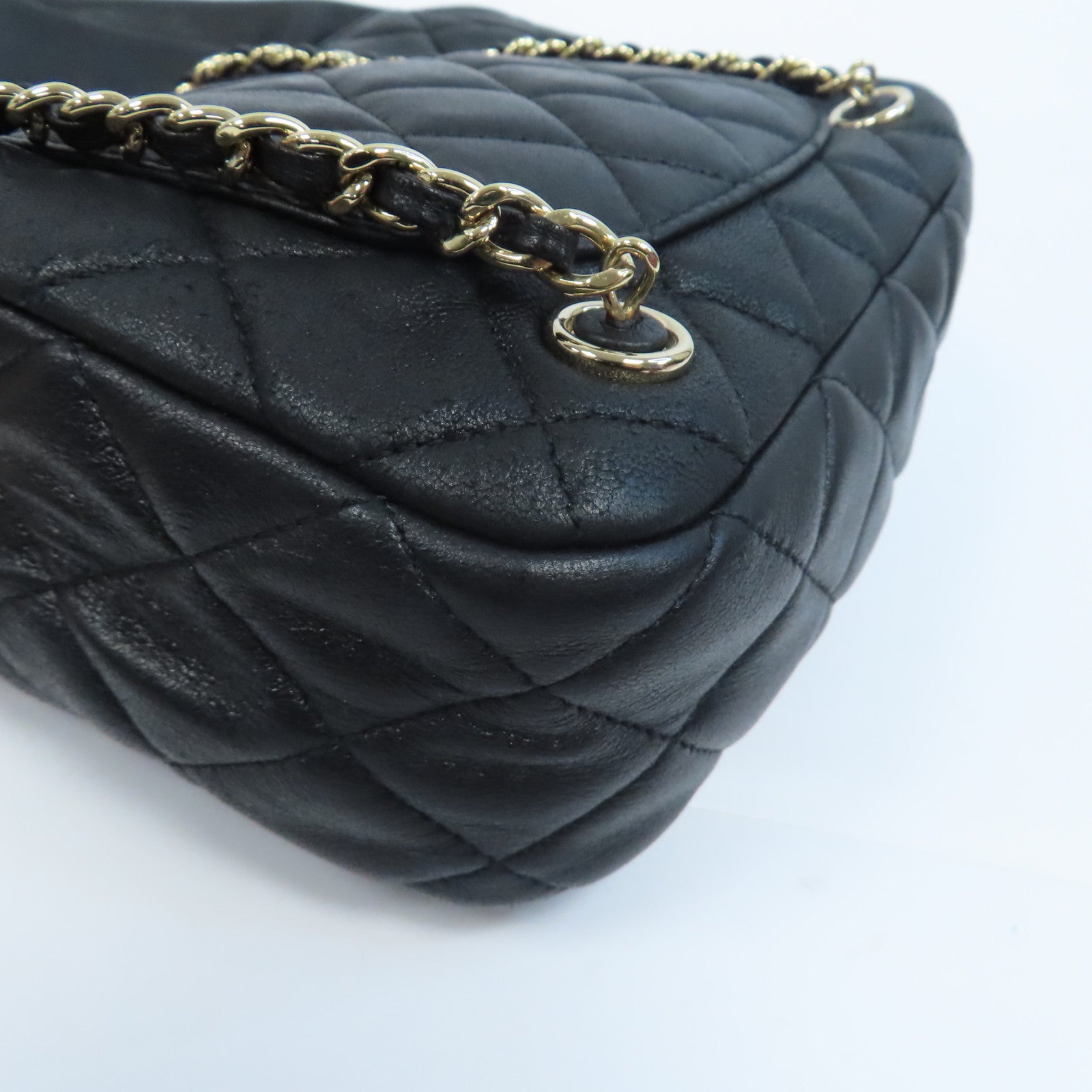 CHANEL 菱格羊皮皮革Backpack金扣鏈帶背包黑色