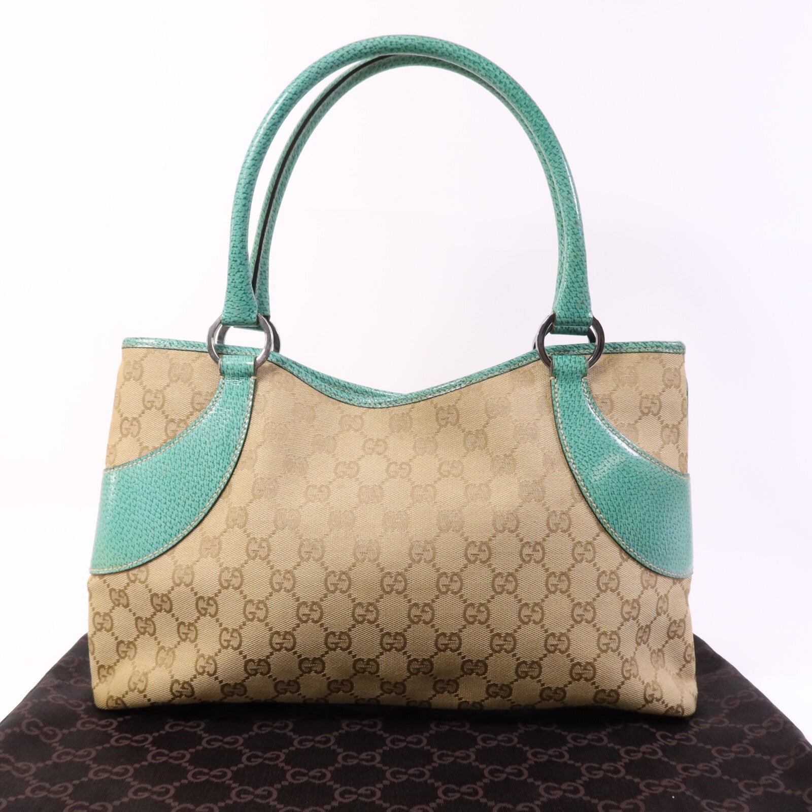 GUCCI 帆布Shoulder Bag銀扣手挽袋