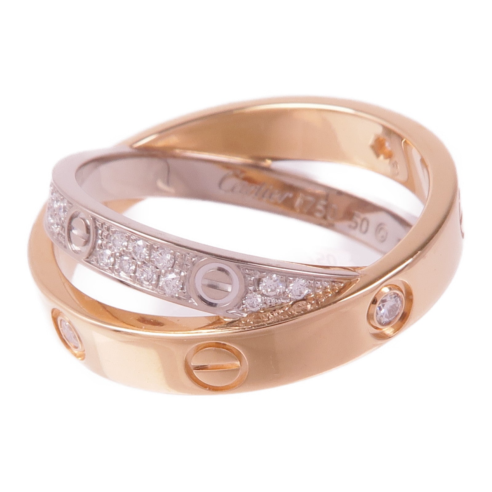 CARTIER 18K白金/玫瑰金Love Ring Diamond Paved鑽石戒指Cartier#50/US#5.25
