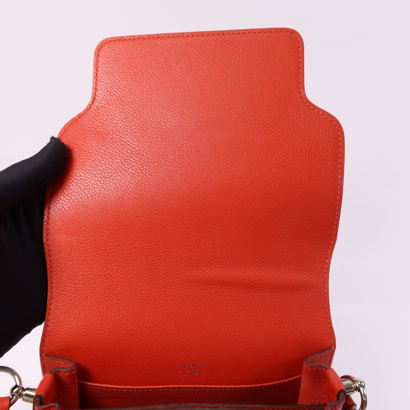 HERMES Evercolour皮革Roulis Mini銀扣肩背袋Rouge Tomate