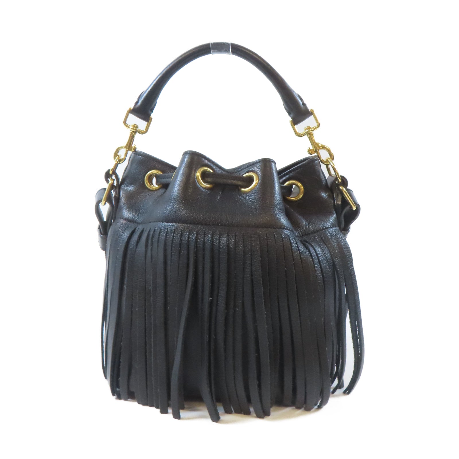 SAINT LAURENT 牛皮皮革Emmanuelle Fringe Bucket Bag金扣手挽肩背兩用袋黑色
