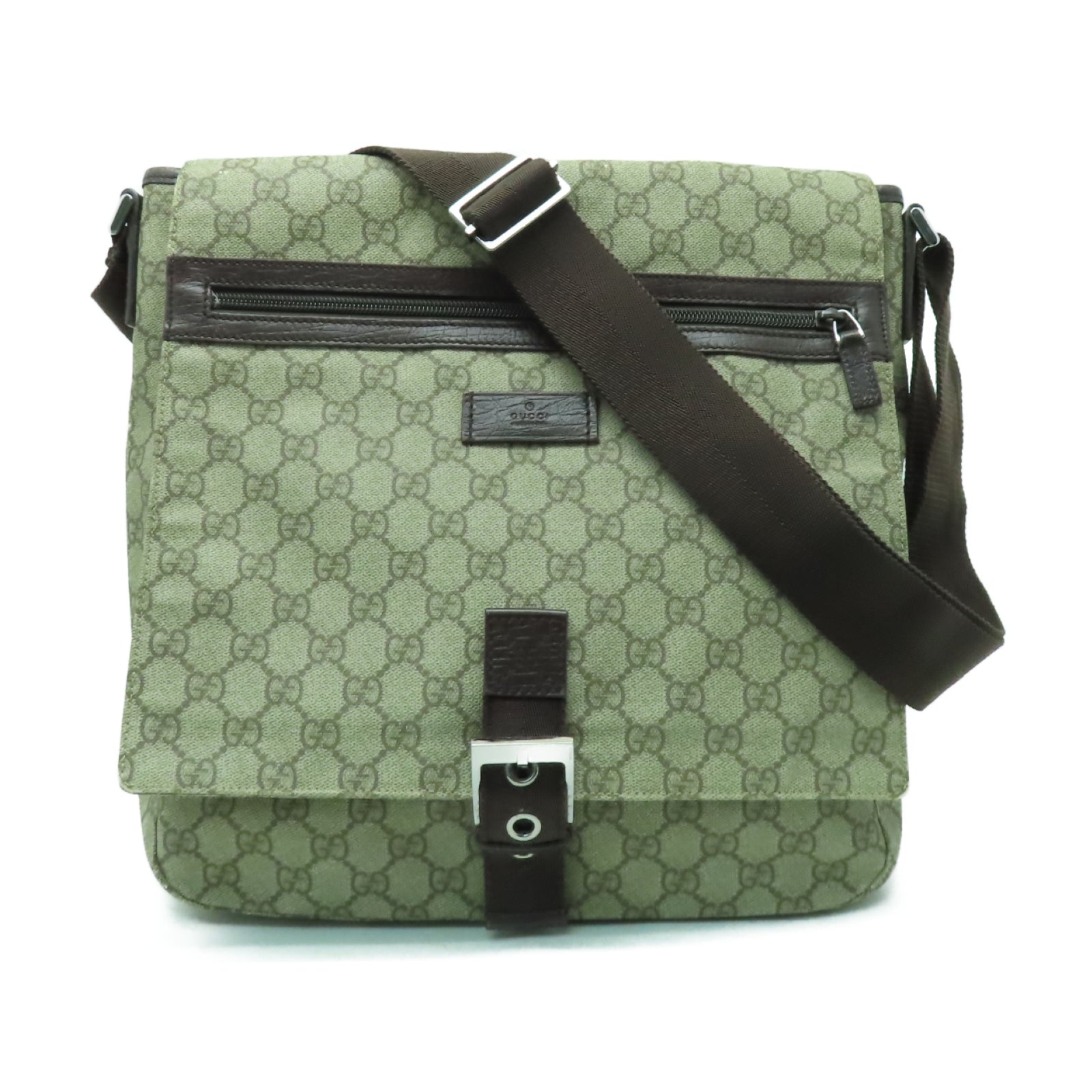 GUCCI 【激減優惠】塗層帆布Shoulder Bag銀扣肩背袋啡色