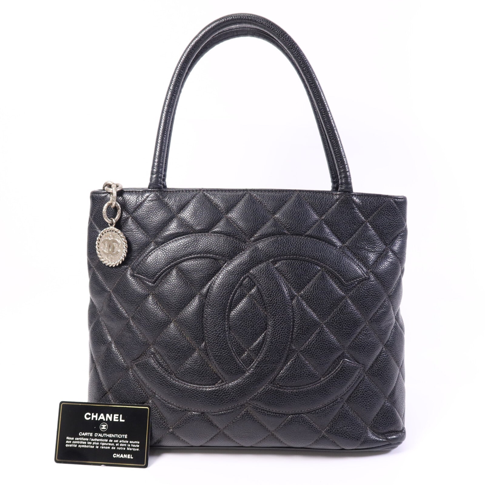 CHANEL 牛皮皮革Vintage Hand Bag銀扣肩背袋