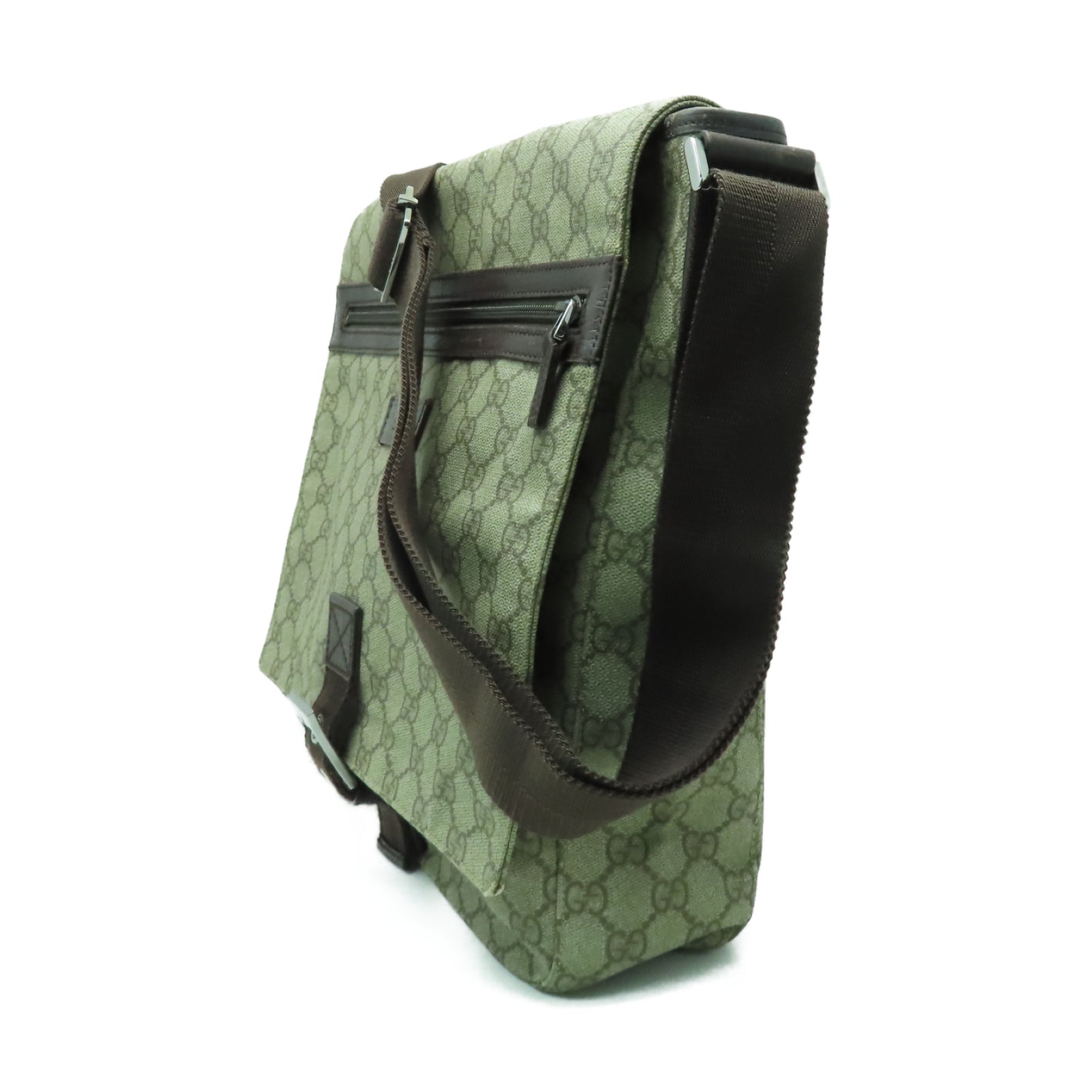 GUCCI 【激減優惠】塗層帆布Shoulder Bag銀扣肩背袋啡色