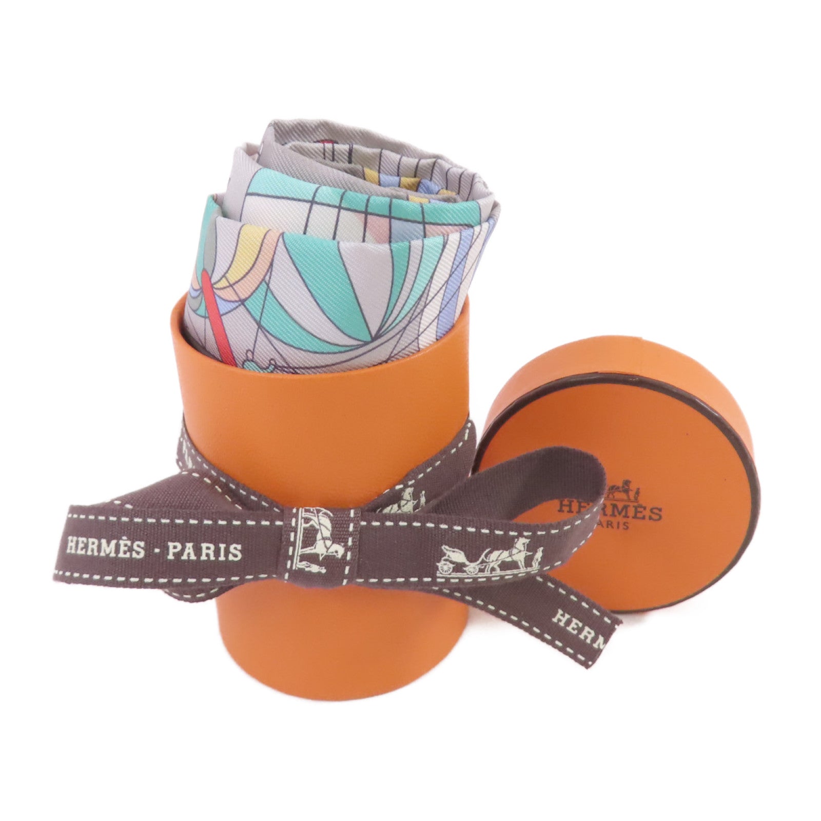 HERMES 絲質Twilly Scarf絲巾灰色/彩色