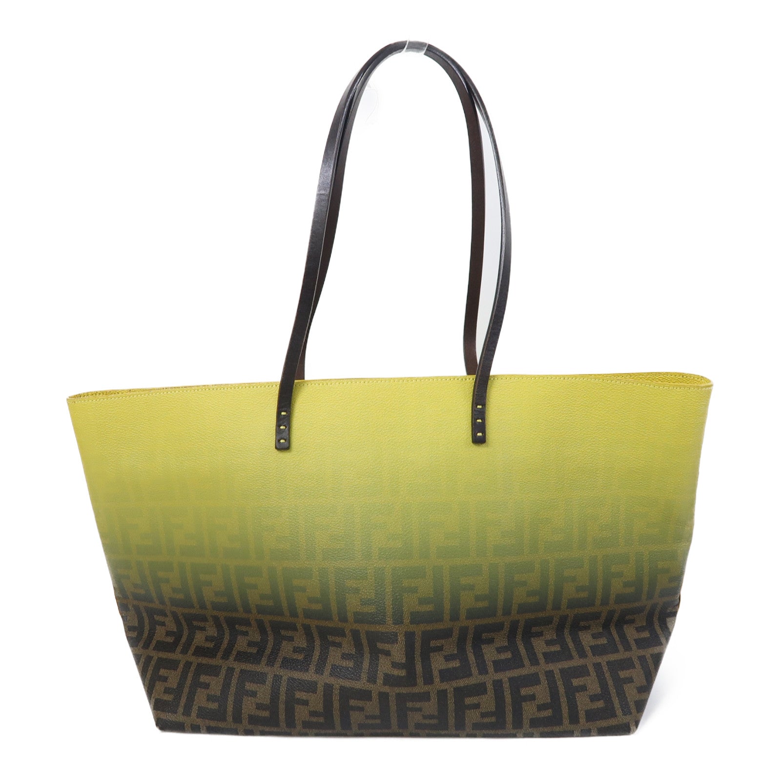FENDI 塗層帆布Tote Bag金扣肩背袋黃色/啡色