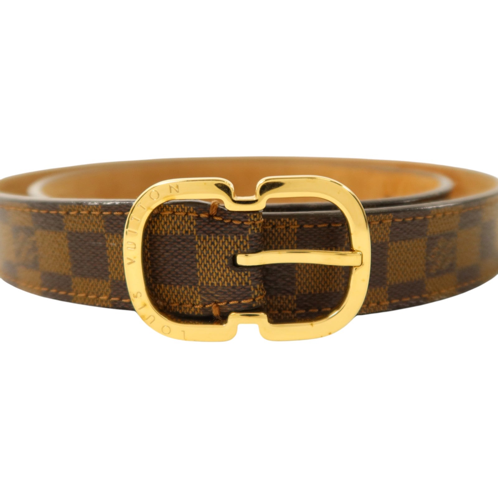 LOUIS VUITTON Damier Ebene Santur Mini Belt金扣腰帶
