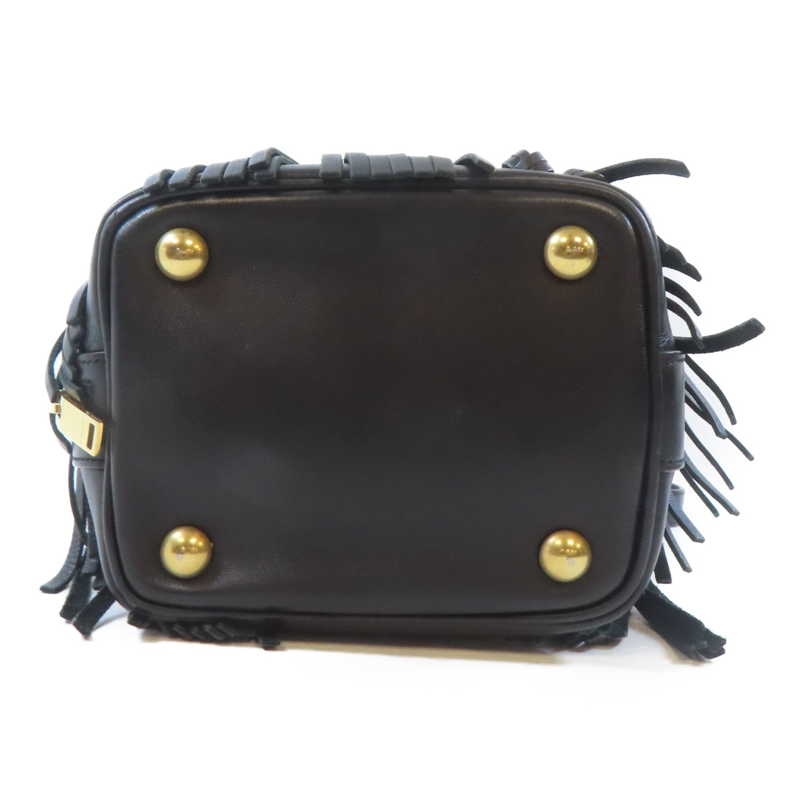 SAINT LAURENT 牛皮皮革Emmanuelle Fringe Bucket Bag金扣手挽肩背兩用袋黑色