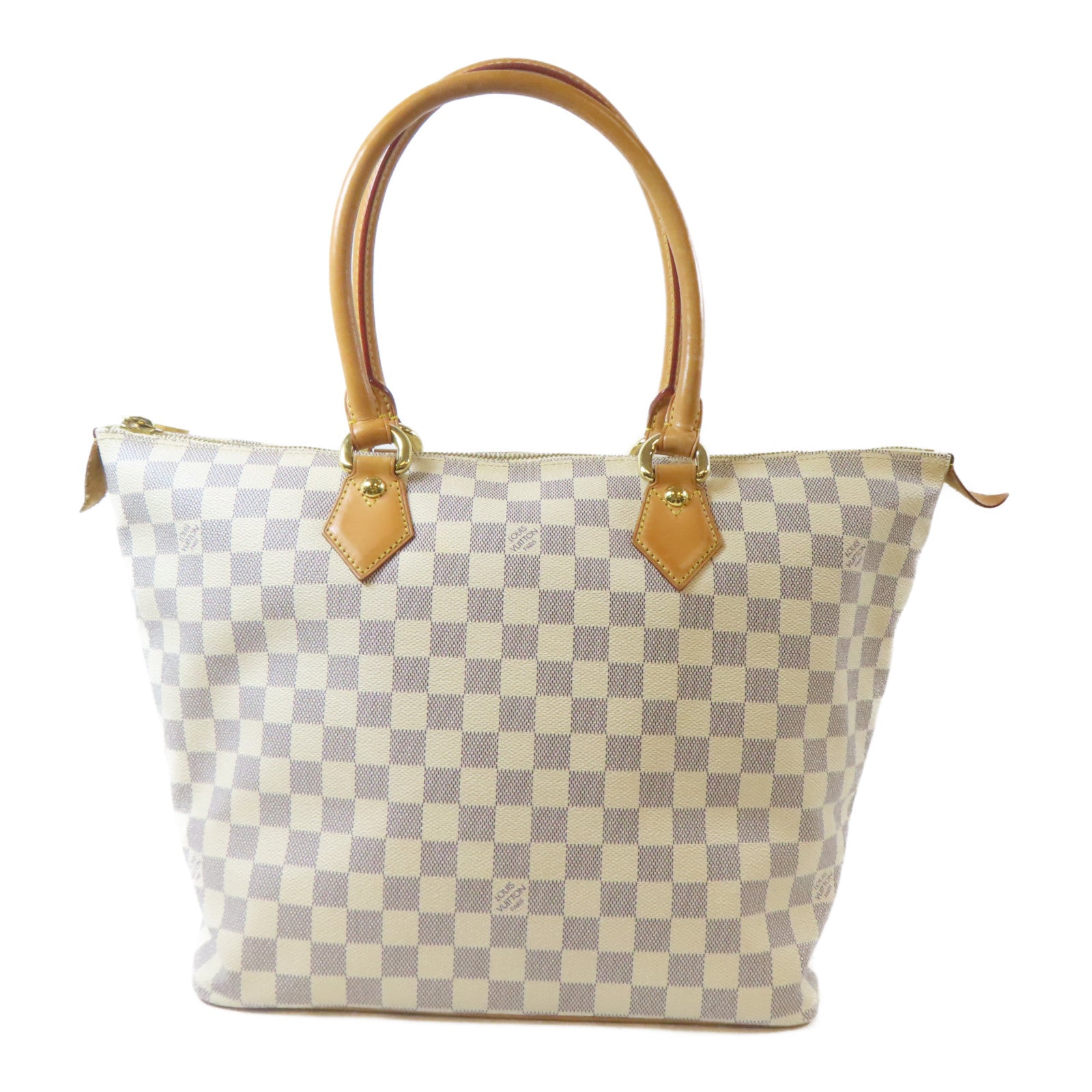 LOUIS VUITTON 【激減優惠】Damier Azur Saleya MM金扣手挽袋白色