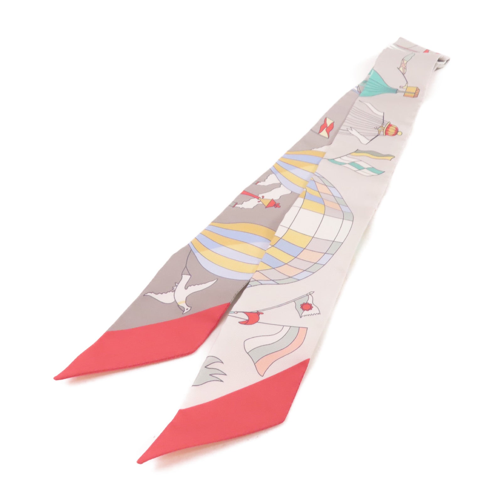 HERMES 絲質Twilly Scarf絲巾灰色/彩色