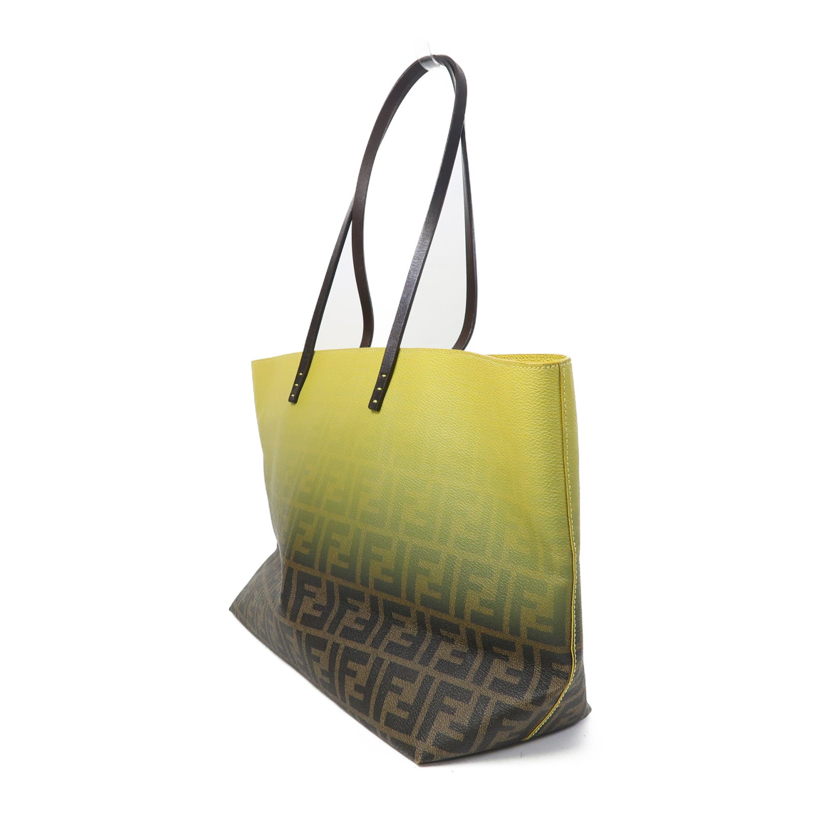 FENDI 塗層帆布Tote Bag金扣肩背袋黃色/啡色