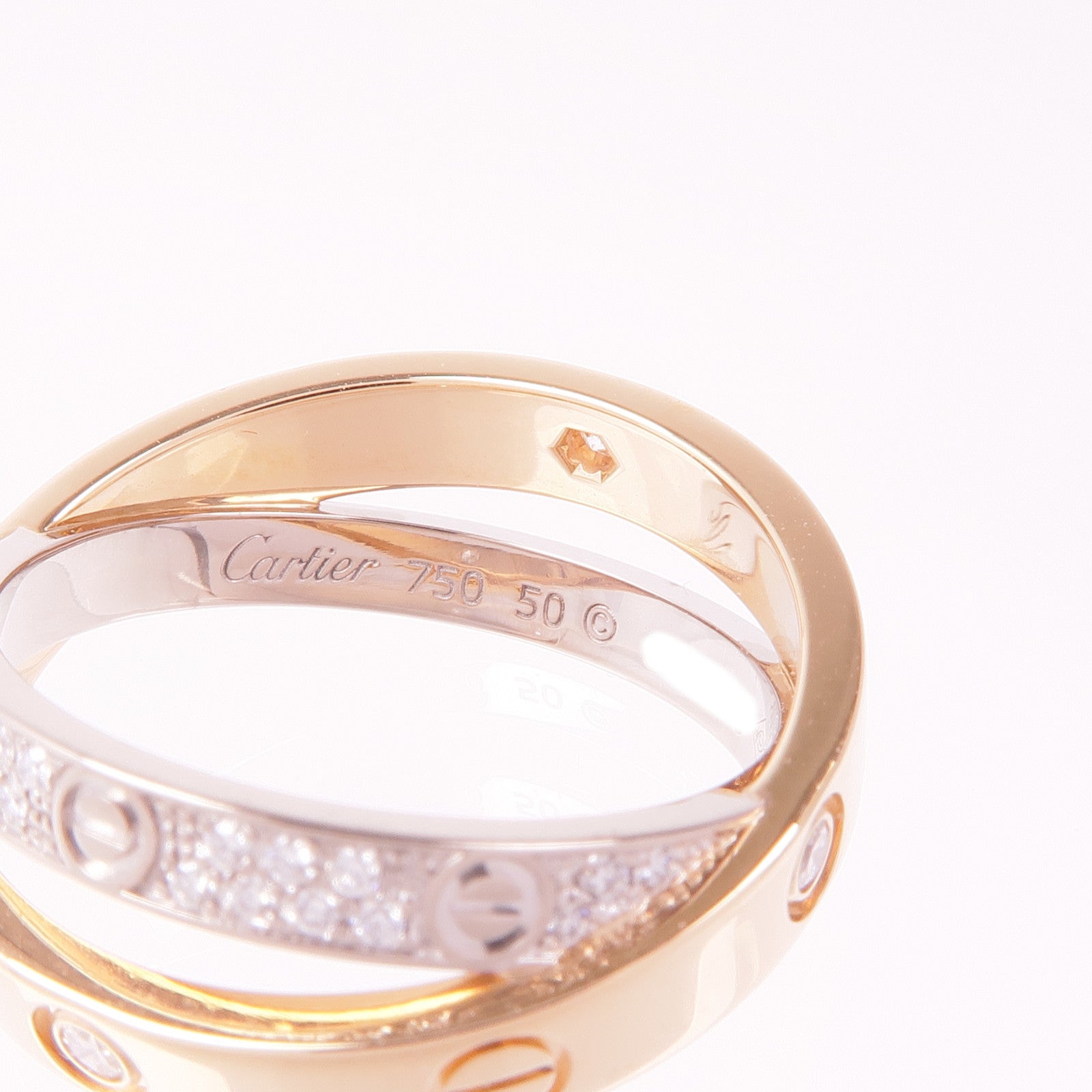 CARTIER 18K白金/玫瑰金Love Ring Diamond Paved鑽石戒指Cartier#50/US#5.25