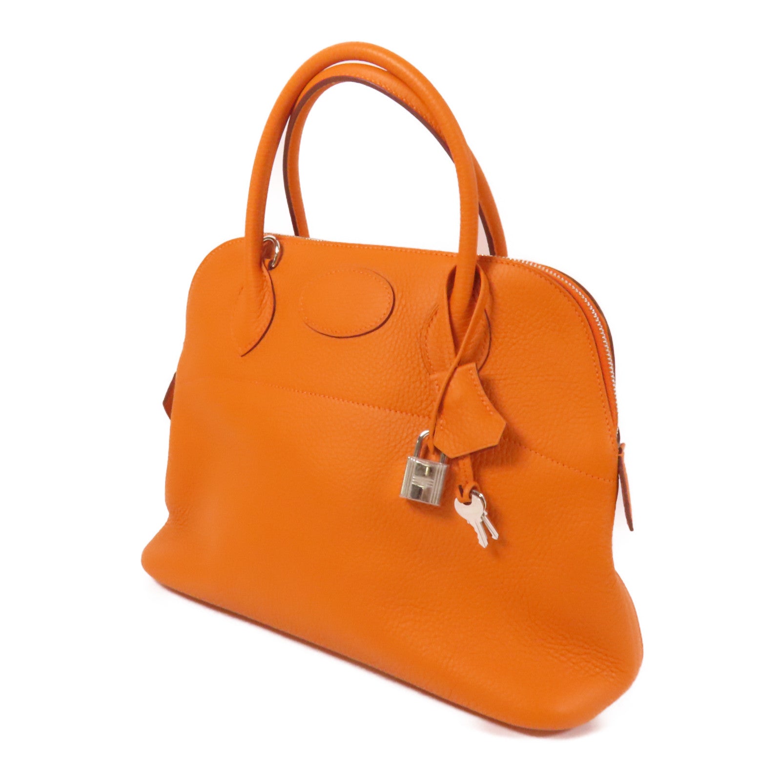 HERMES Clemence皮革Bolide 31銀扣手挽肩背兩用袋Orange