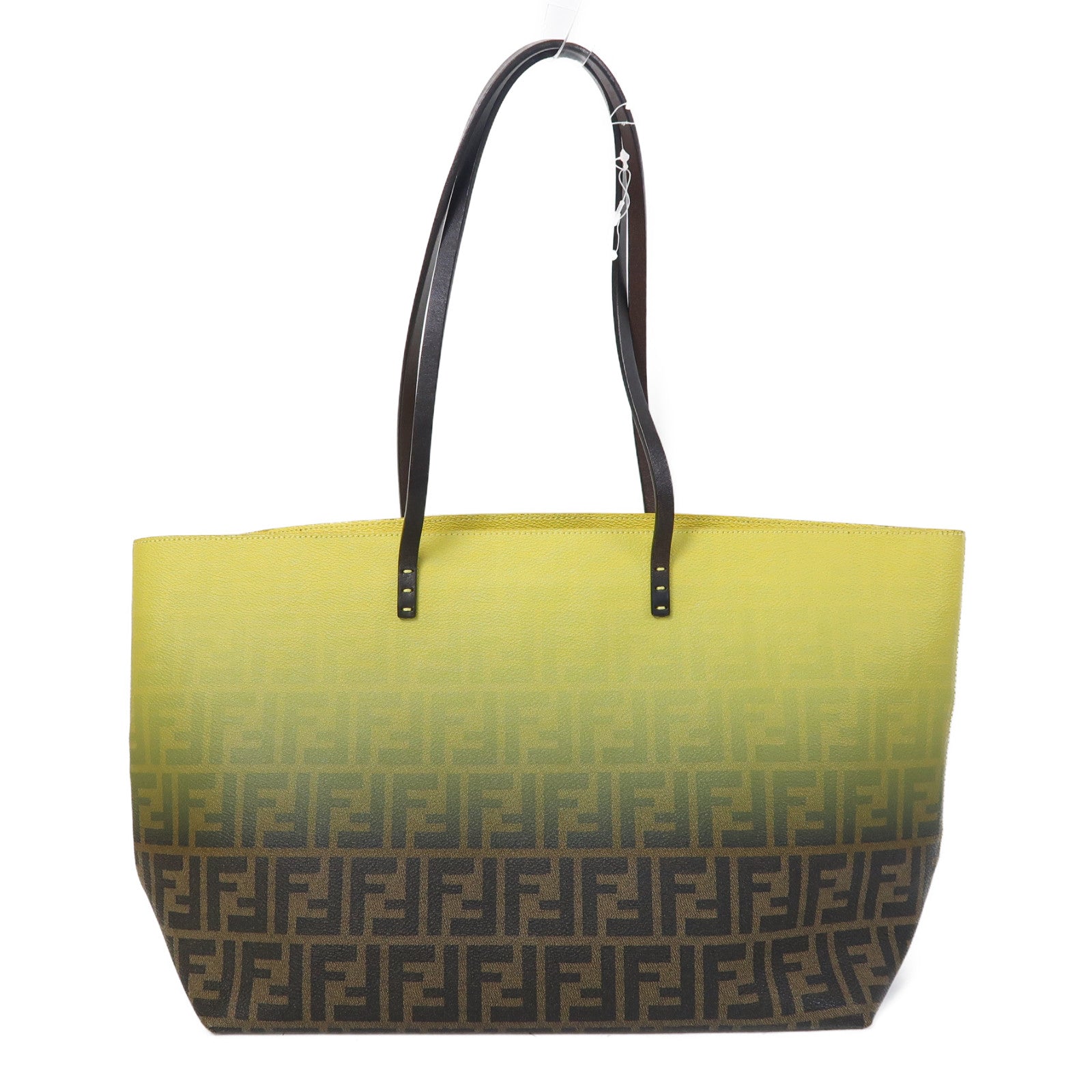 FENDI 塗層帆布Tote Bag金扣肩背袋黃色/啡色