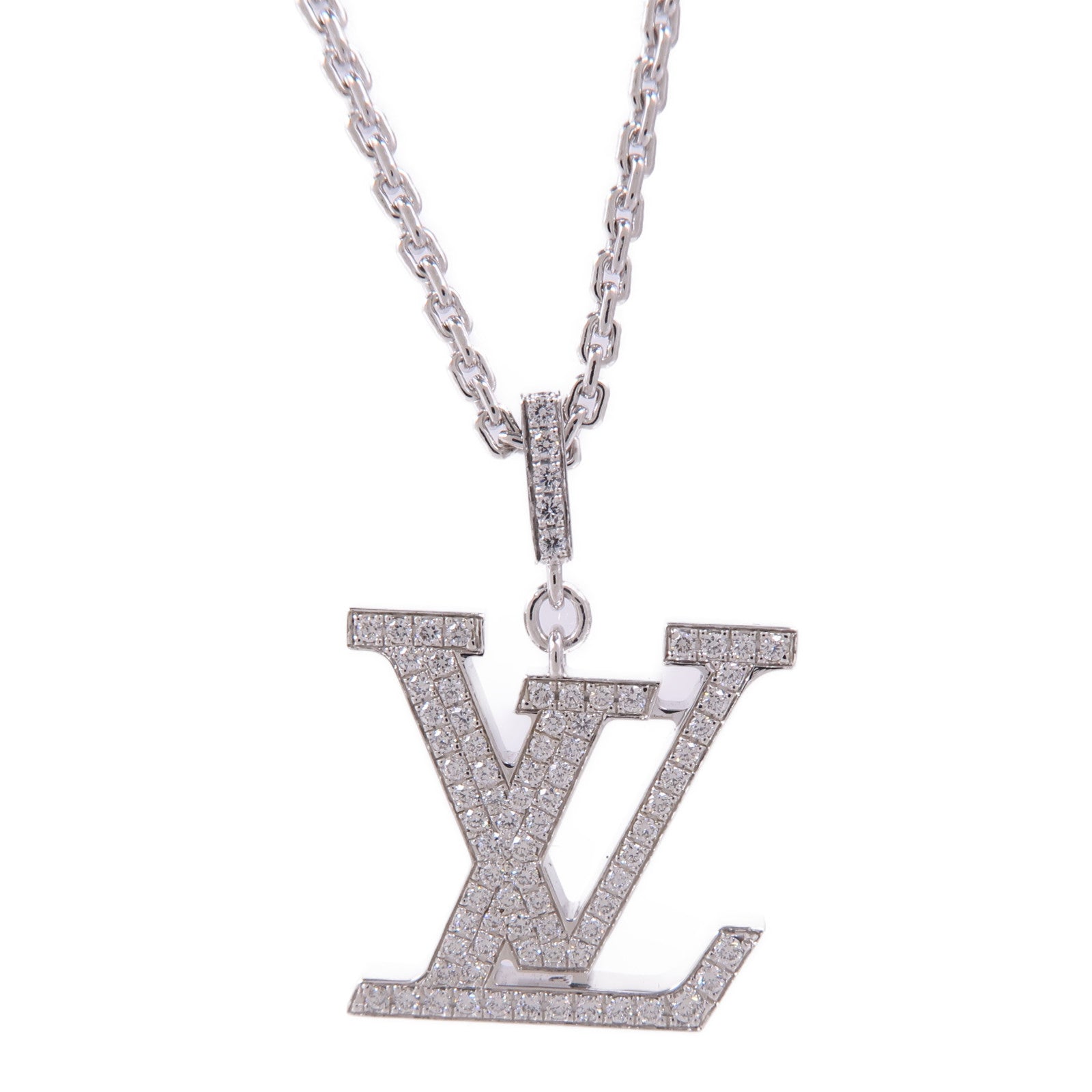 LOUIS VUITTON LV Medium Pendant Diamond Necklace Q93670 18K White Gold