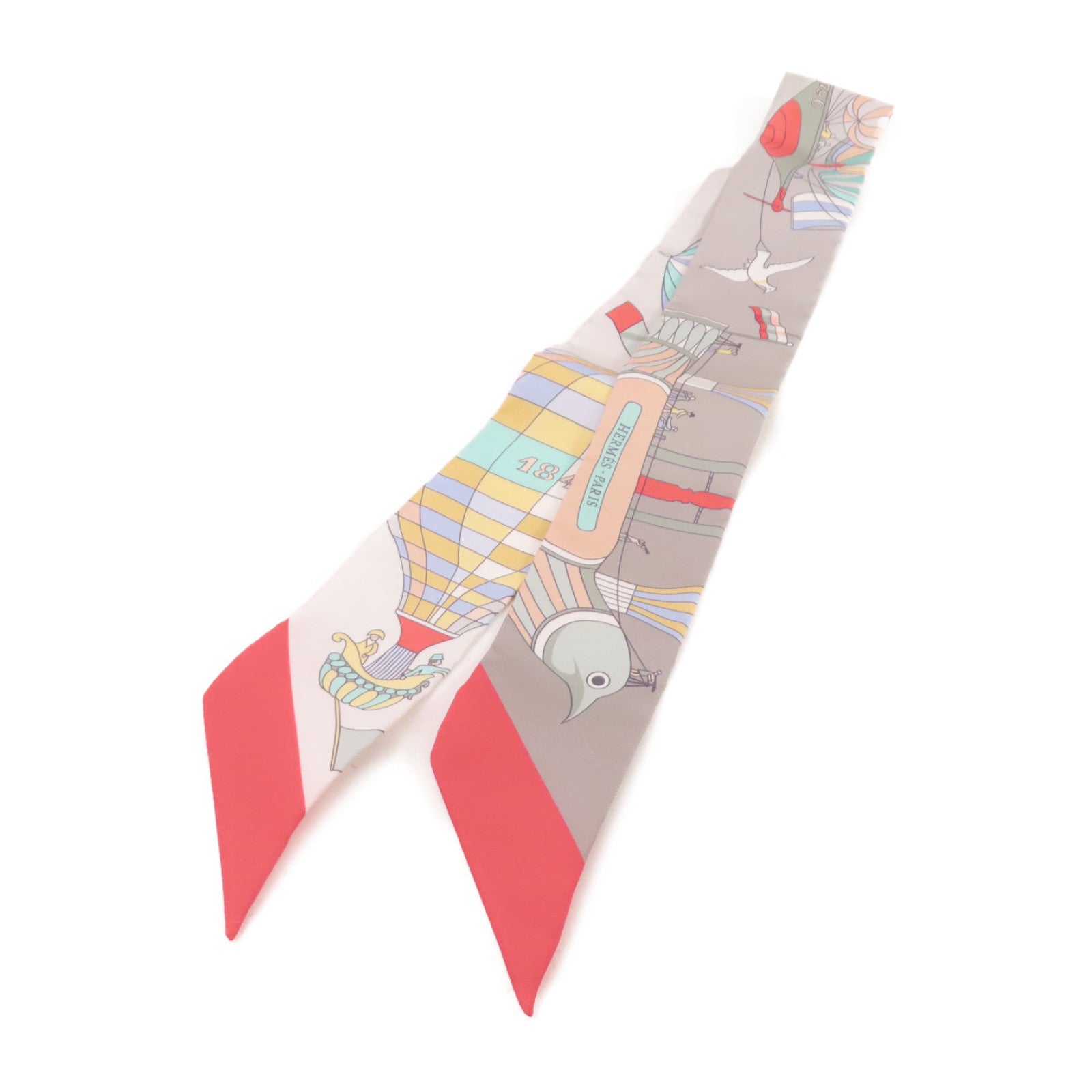 HERMES 絲質Twilly Scarf絲巾灰色/彩色