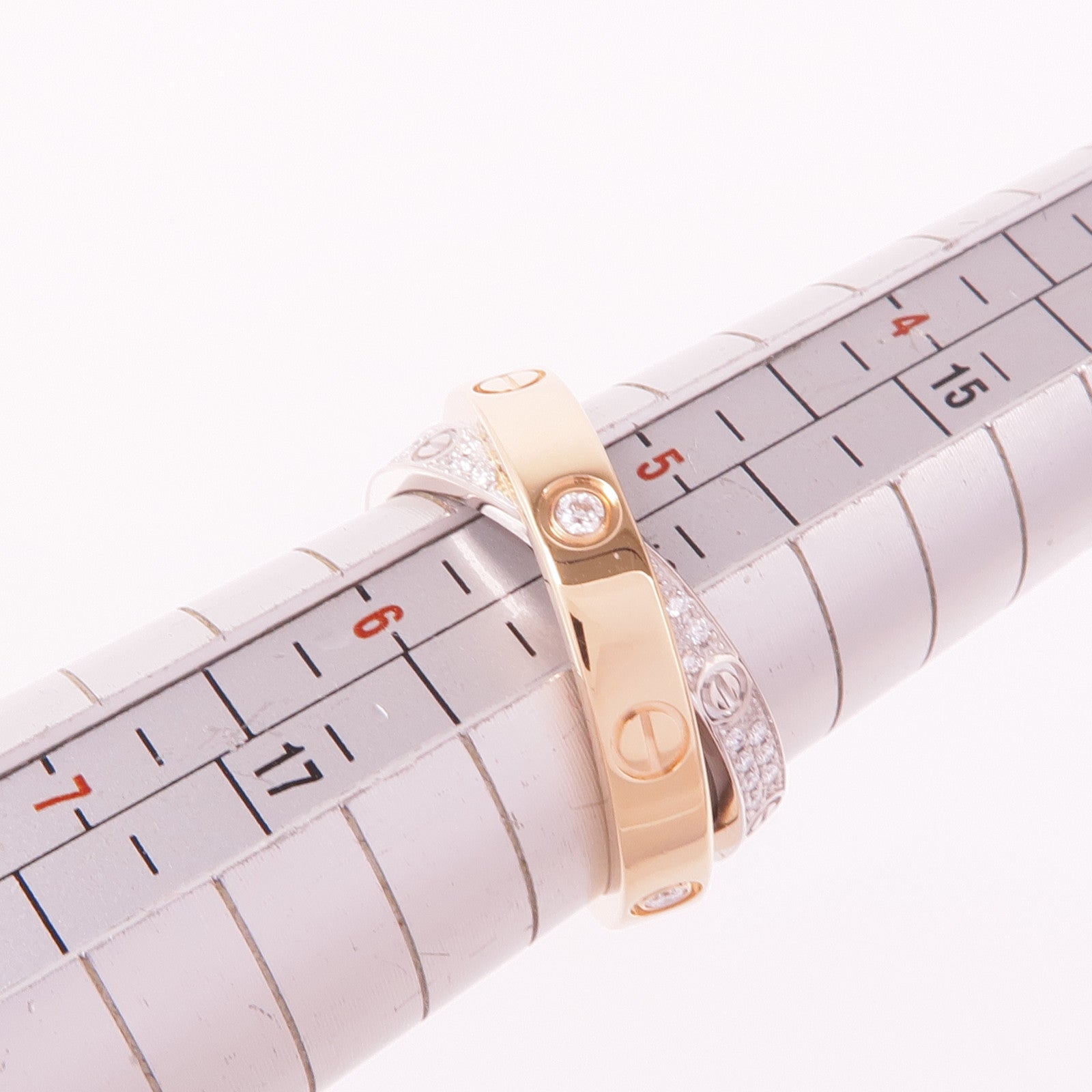 CARTIER 18K白金/玫瑰金Love Ring Diamond Paved鑽石戒指Cartier#50/US#5.25