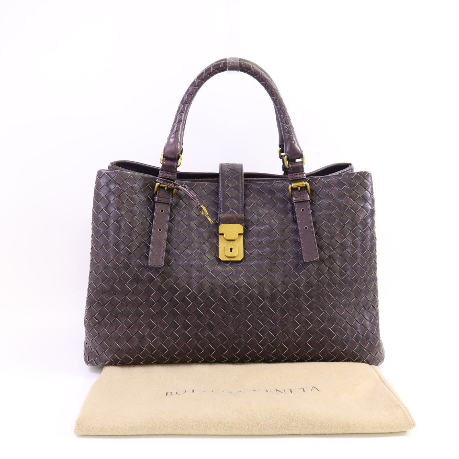 BOTTEGA VENETA 織紋皮革Roma Medium金扣手挽袋