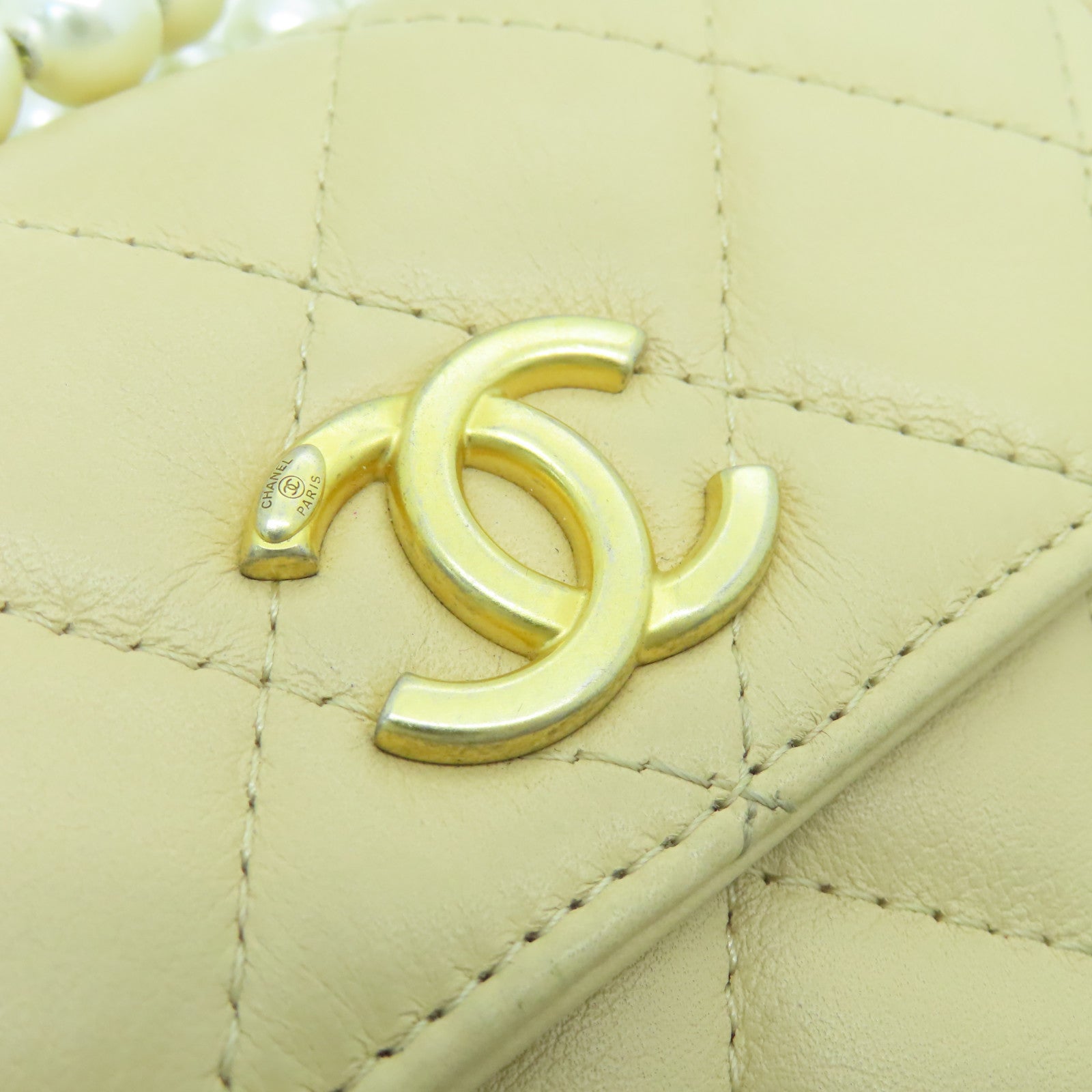 CHANEL Diamond Sheepskin Leather Chain Shoulder Gold Buckle Chain Belt Shoulder Bag Beige